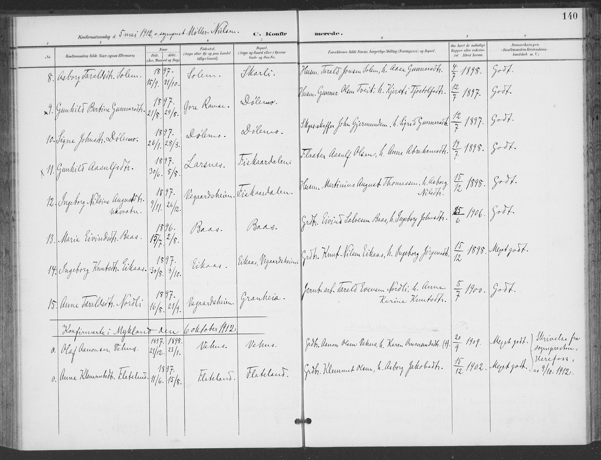 Åmli sokneprestkontor, AV/SAK-1111-0050/F/Fa/Fac/L0012: Parish register (official) no. A 12, 1900-1914, p. 140