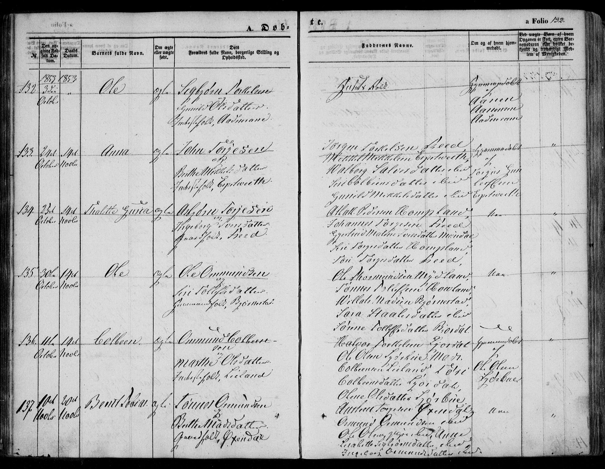 Bakke sokneprestkontor, AV/SAK-1111-0002/F/Fa/Faa/L0005: Parish register (official) no. A 5, 1847-1855, p. 132