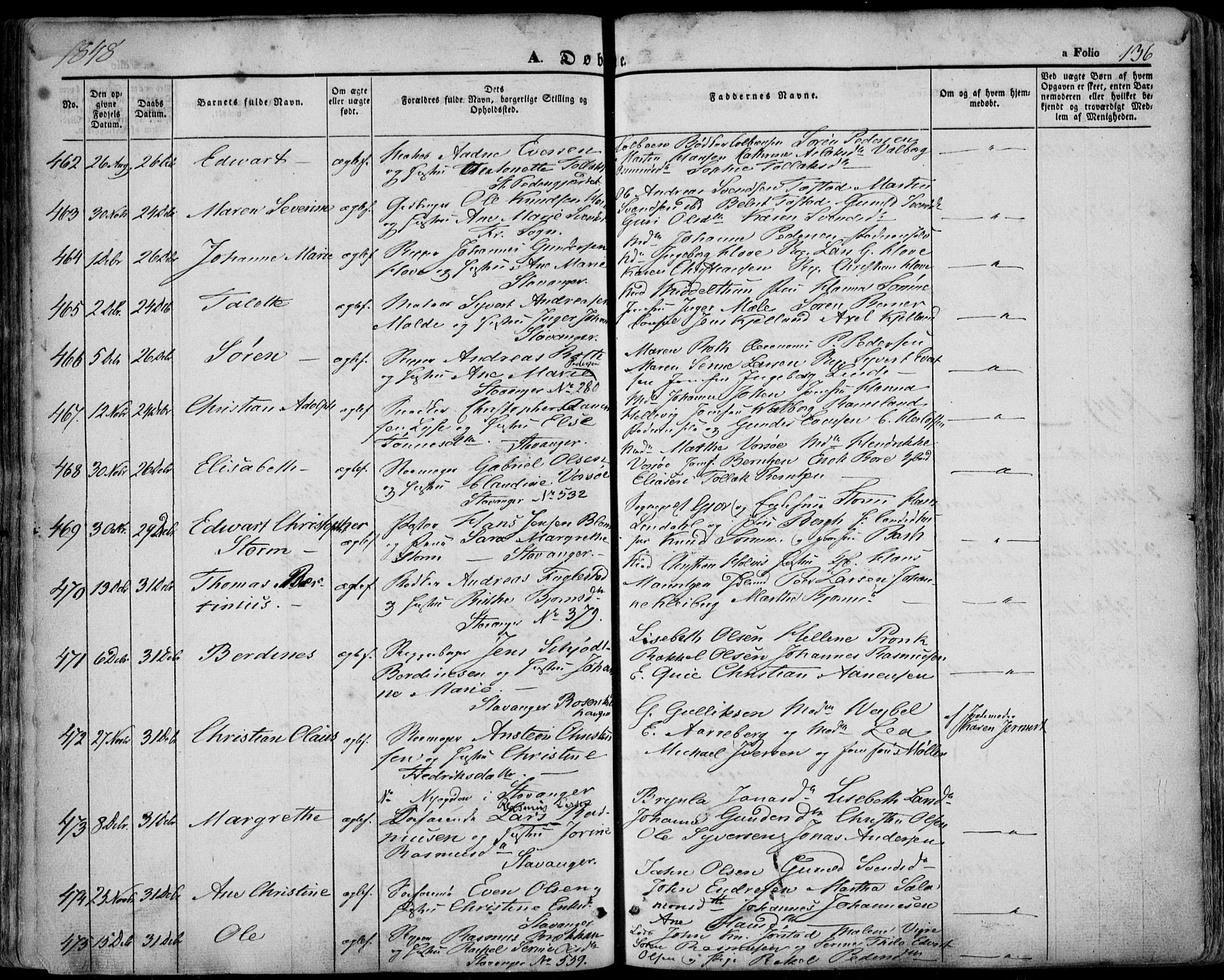 Domkirken sokneprestkontor, SAST/A-101812/001/30/30BA/L0016: Parish register (official) no. A 15, 1844-1854, p. 136