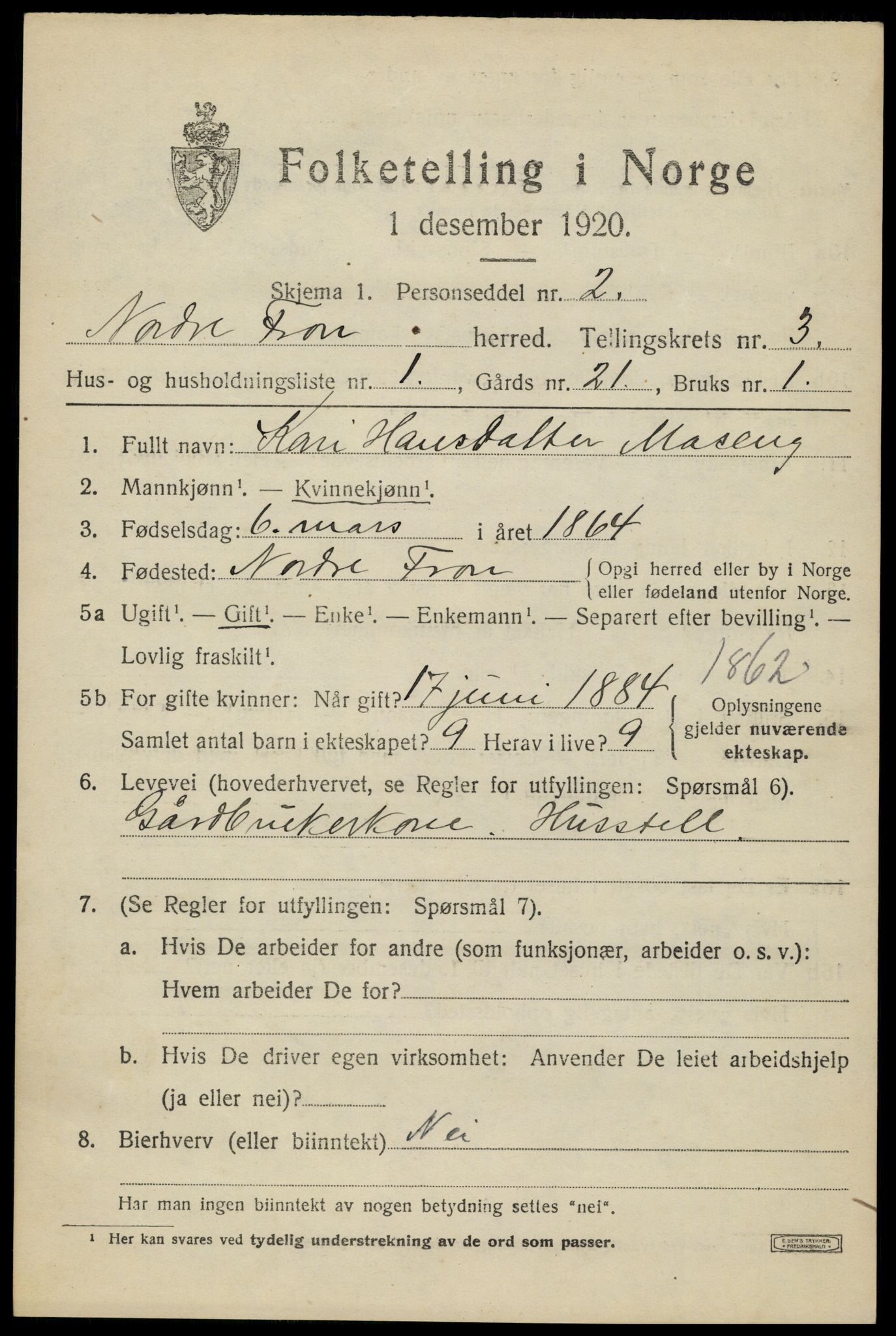 SAH, 1920 census for Nord-Fron, 1920, p. 3028