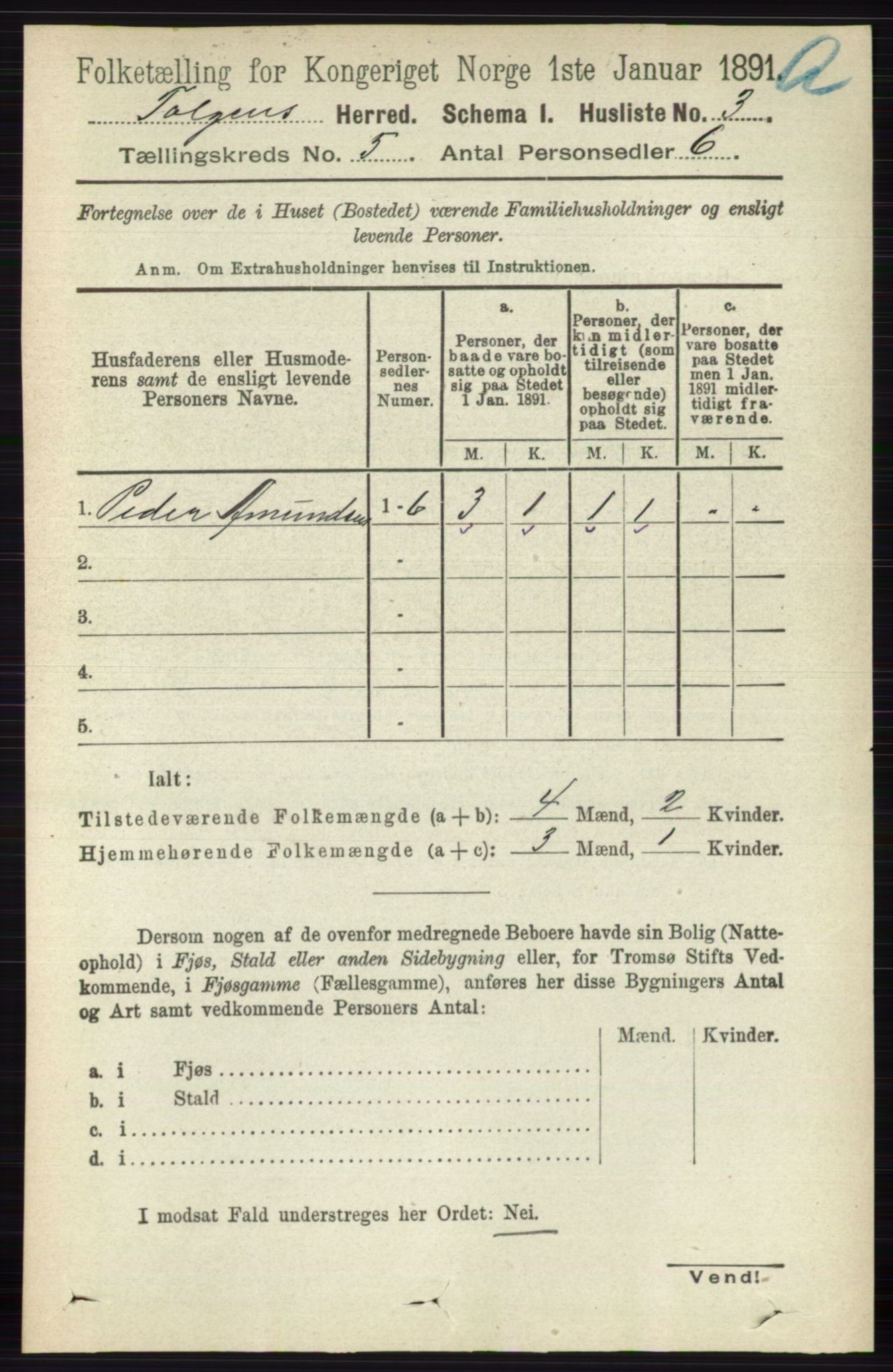 RA, 1891 census for 0436 Tolga, 1891, p. 1247