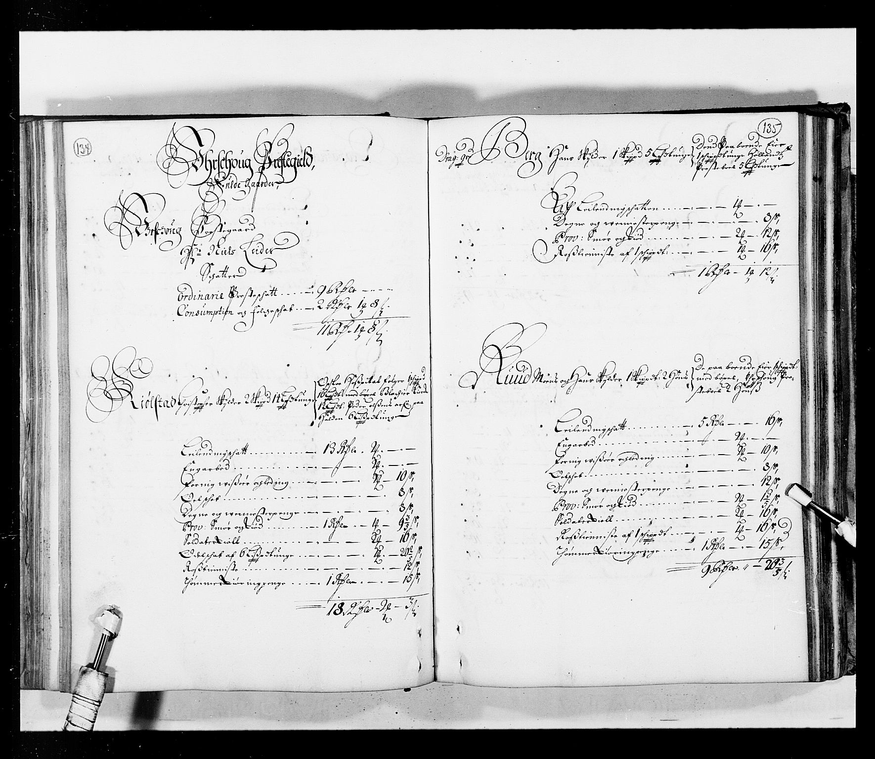 Stattholderembetet 1572-1771, RA/EA-2870/Ek/L0034/0001: Jordebøker 1662-1720: / Matrikkel for Nedre Romerike, 1685, p. 134-135