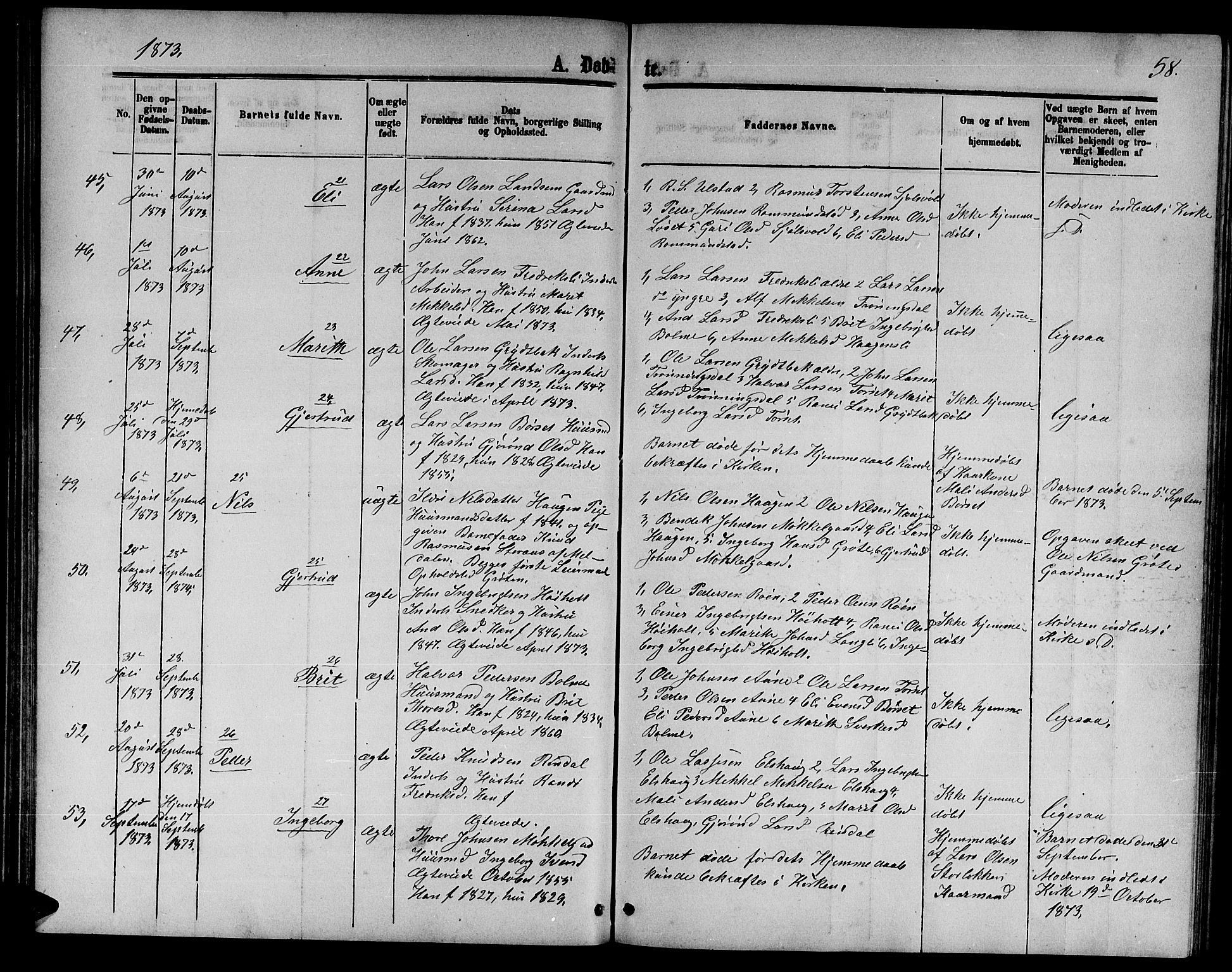 Ministerialprotokoller, klokkerbøker og fødselsregistre - Møre og Romsdal, AV/SAT-A-1454/598/L1076: Parish register (copy) no. 598C01, 1867-1878, p. 58