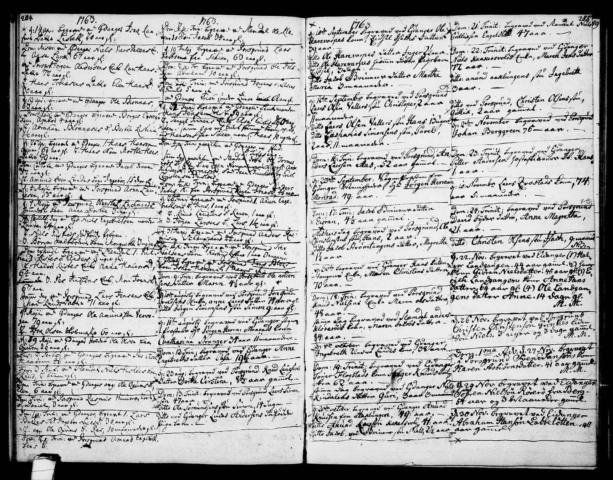 Eidanger kirkebøker, SAKO/A-261/F/Fa/L0005: Parish register (official) no. 5, 1760-1764, p. 284-285