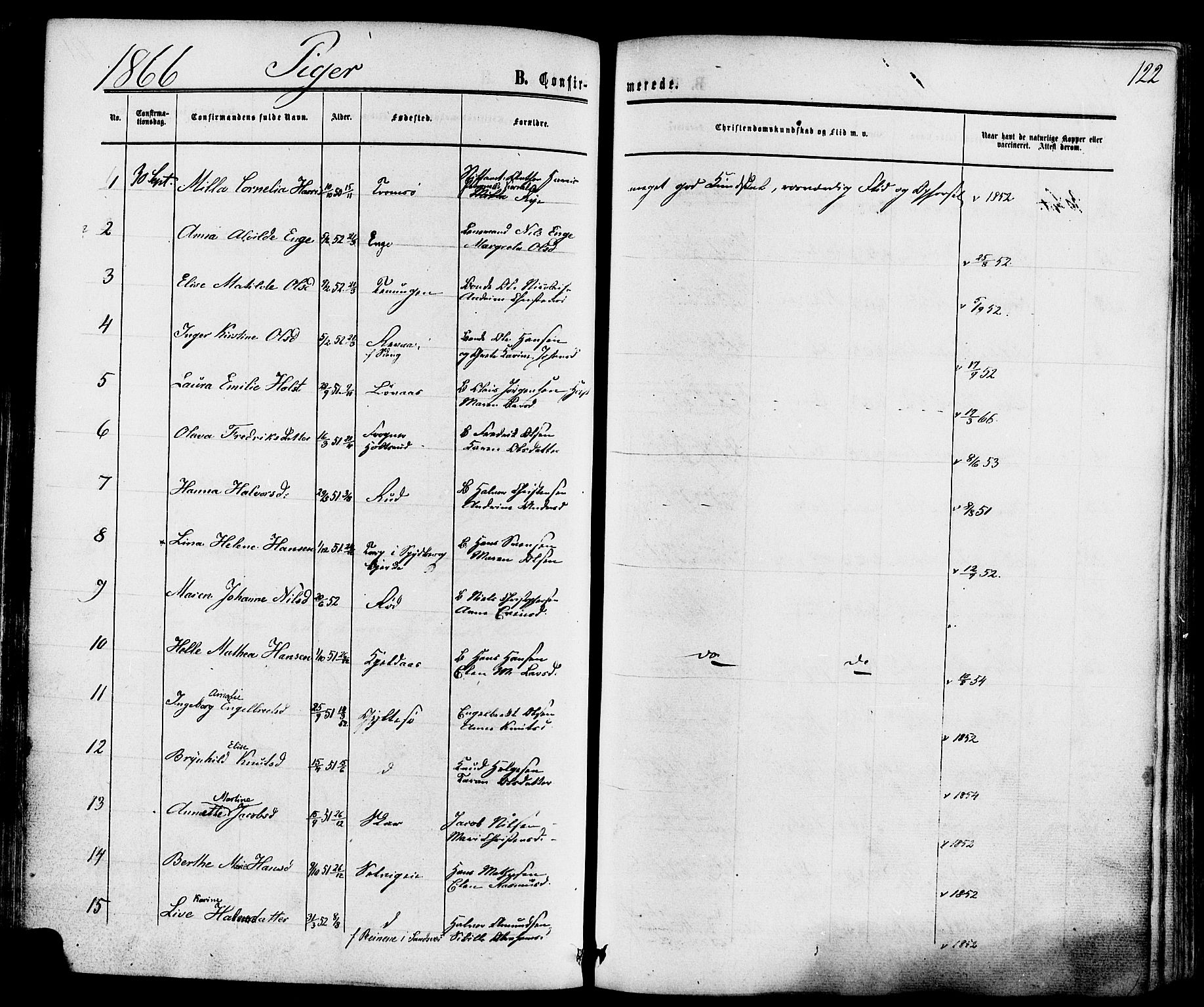 Sande Kirkebøker, AV/SAKO-A-53/F/Fa/L0005: Parish register (official) no. 5, 1865-1877, p. 122