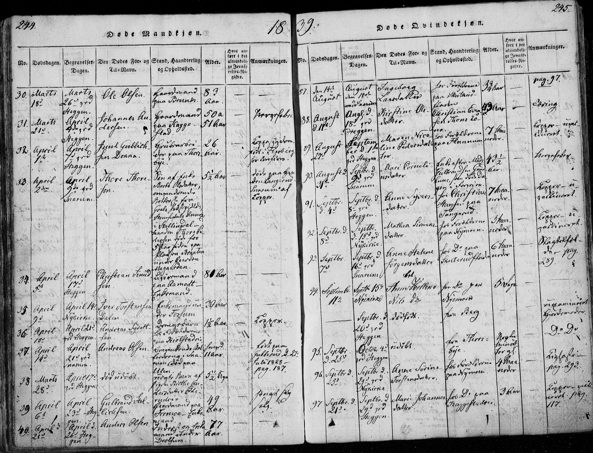 Modum kirkebøker, AV/SAKO-A-234/F/Fa/L0006: Parish register (official) no. 6, 1832-1841, p. 244-245