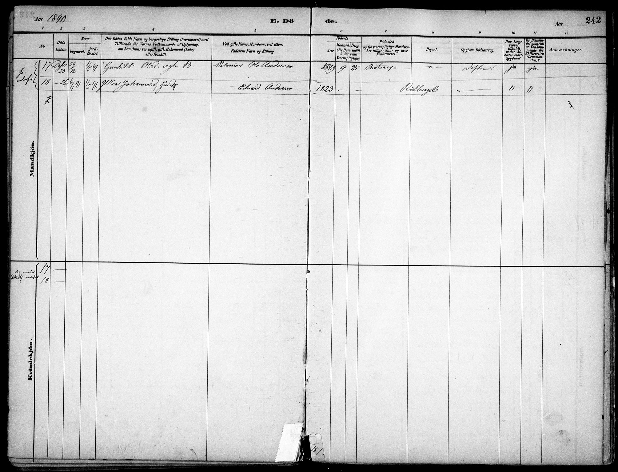 Nes prestekontor Kirkebøker, AV/SAO-A-10410/F/Fc/L0002: Parish register (official) no. IIi 2, 1882-1916, p. 242