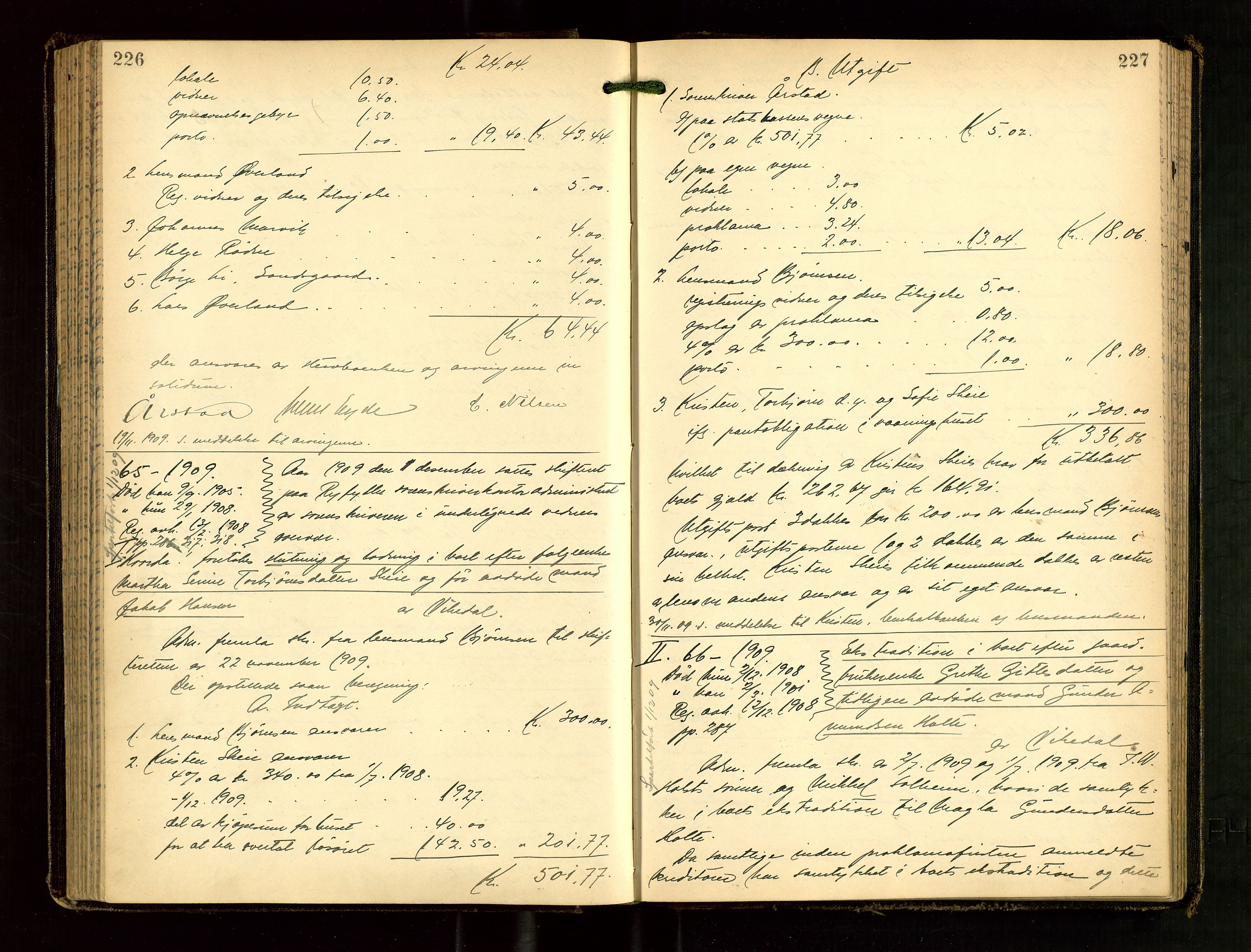 Ryfylke tingrett, AV/SAST-A-100055/001/IV/IVG/L0003: Skifteutlodningsprotokoll Med register, 1907-1912, p. 226-227