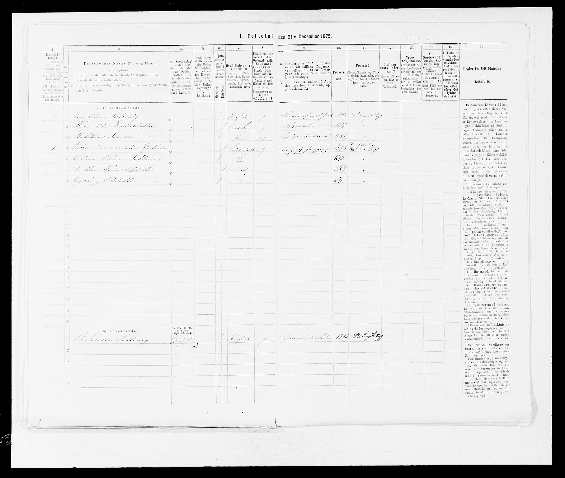 SAB, 1875 census for 1413P Hyllestad, 1875, p. 589