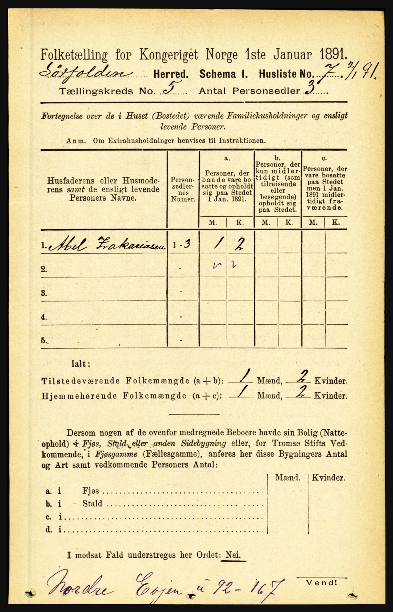 RA, 1891 census for 1845 Sørfold, 1891, p. 1309