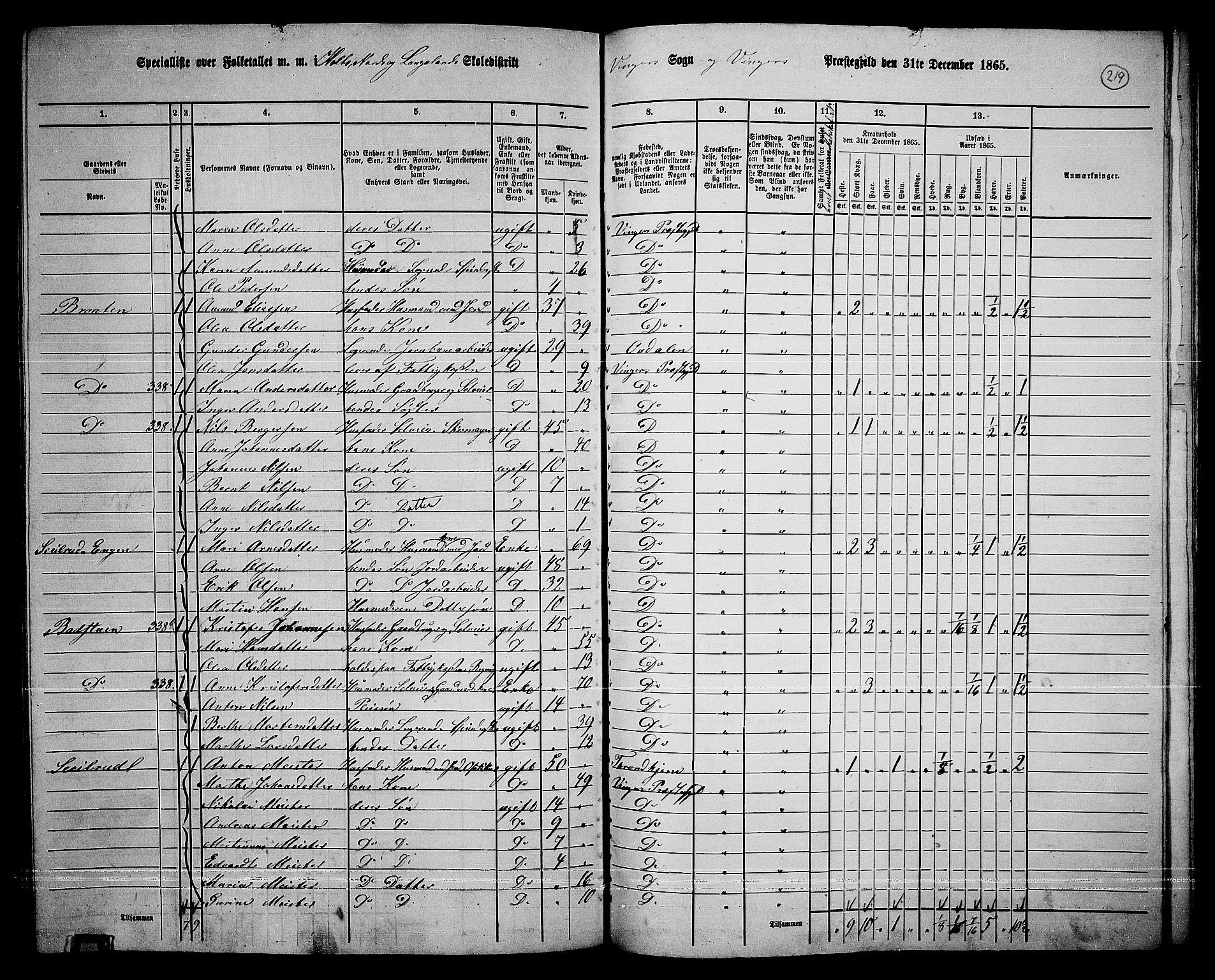 RA, 1865 census for Vinger/Vinger og Austmarka, 1865, p. 201