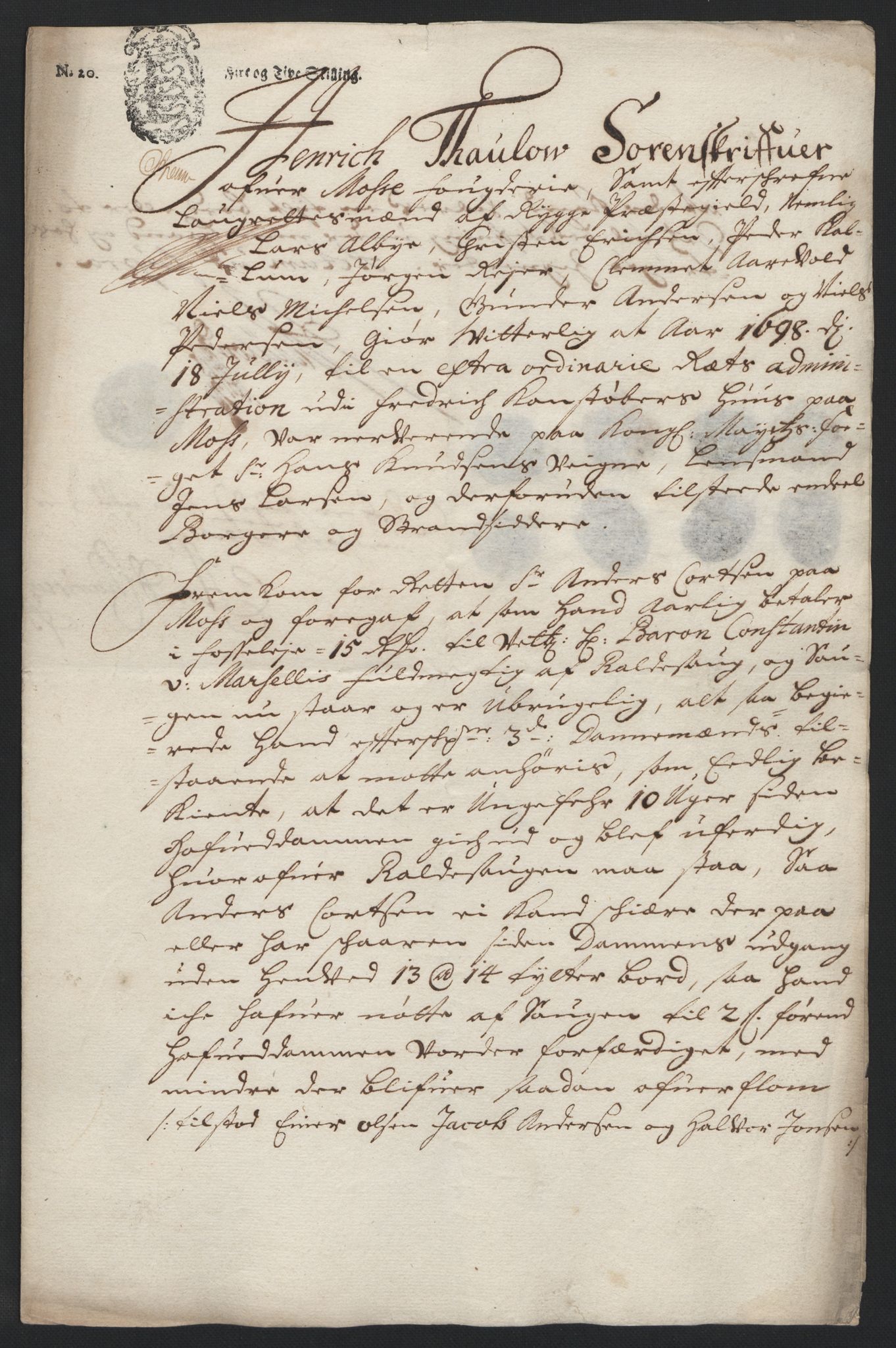 Rentekammeret inntil 1814, Reviderte regnskaper, Fogderegnskap, RA/EA-4092/R04/L0127: Fogderegnskap Moss, Onsøy, Tune, Veme og Åbygge, 1698, p. 58