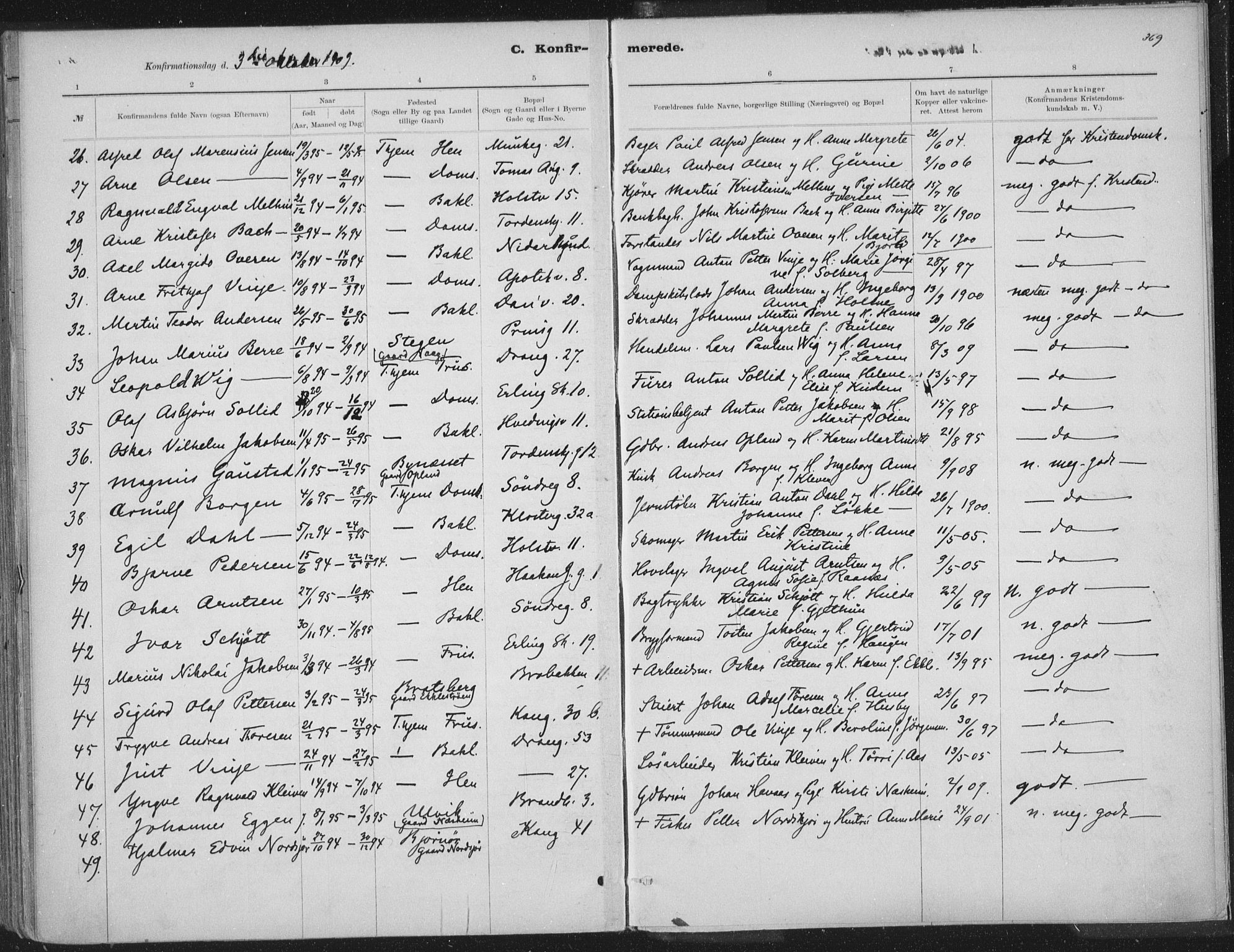 Ministerialprotokoller, klokkerbøker og fødselsregistre - Sør-Trøndelag, SAT/A-1456/601/L0062: Parish register (official) no. 601A30, 1891-1911, p. 369