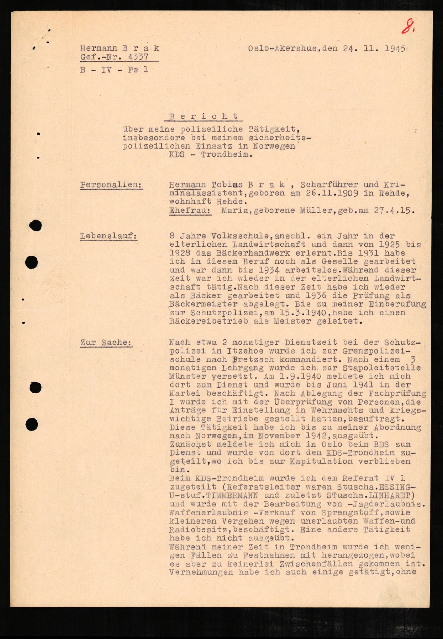 Forsvaret, Forsvarets overkommando II, AV/RA-RAFA-3915/D/Db/L0004: CI Questionaires. Tyske okkupasjonsstyrker i Norge. Tyskere., 1945-1946, p. 61