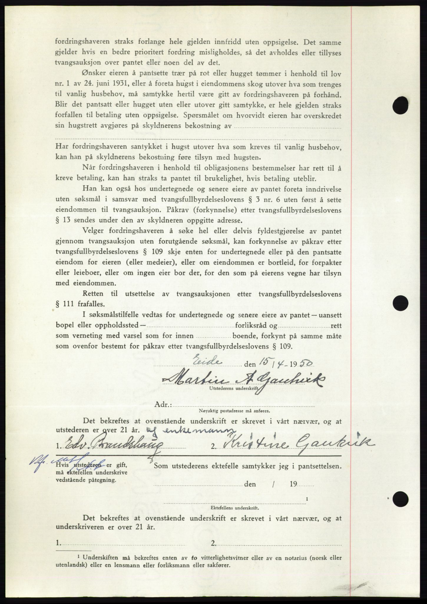 Nordmøre sorenskriveri, AV/SAT-A-4132/1/2/2Ca: Mortgage book no. B104, 1950-1950, Diary no: : 1419/1950