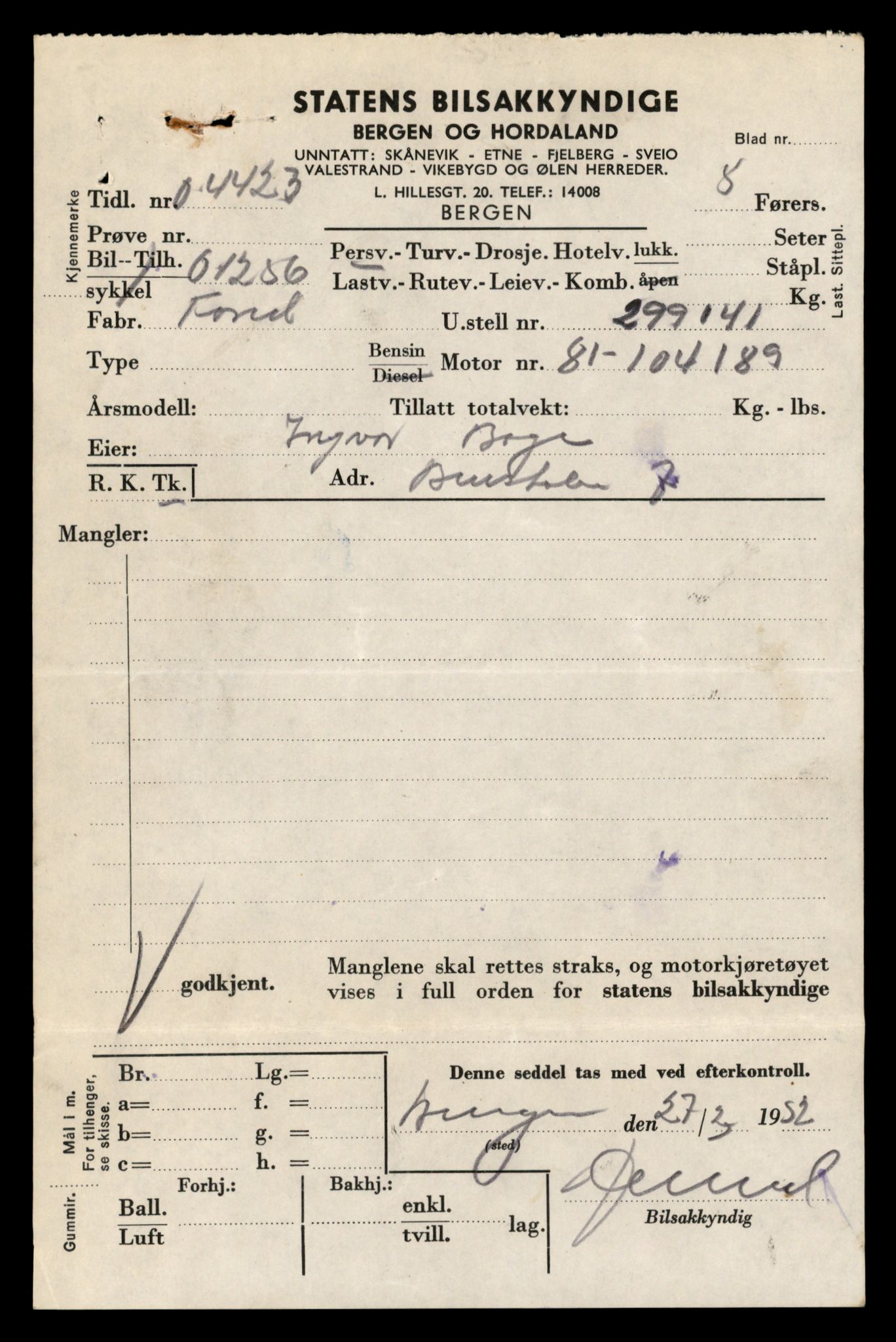 Møre og Romsdal vegkontor - Ålesund trafikkstasjon, AV/SAT-A-4099/F/Fe/L0044: Registreringskort for kjøretøy T 14205 - T 14319, 1927-1998, p. 1430