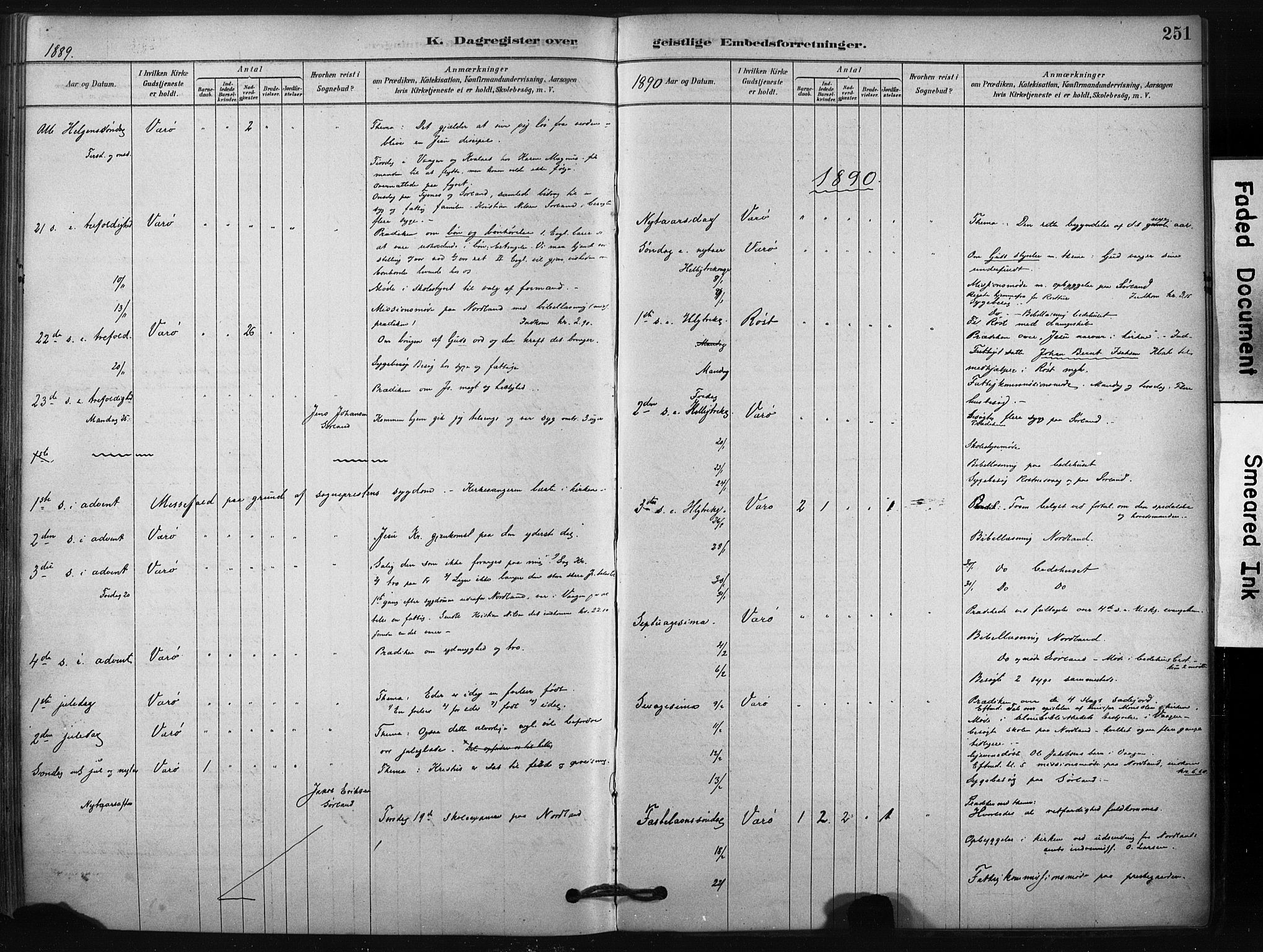 Ministerialprotokoller, klokkerbøker og fødselsregistre - Nordland, AV/SAT-A-1459/807/L0122: Parish register (official) no. 807A05, 1880-1902, p. 251