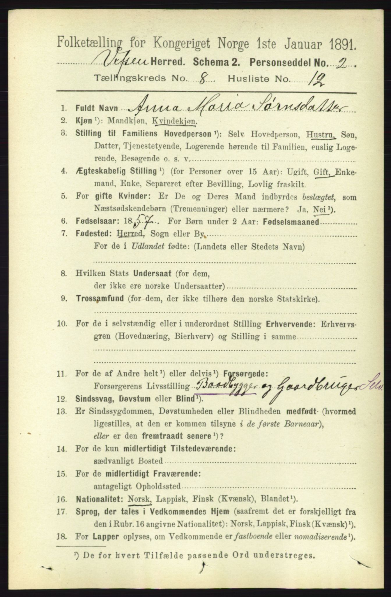 RA, 1891 census for 1824 Vefsn, 1891, p. 4311