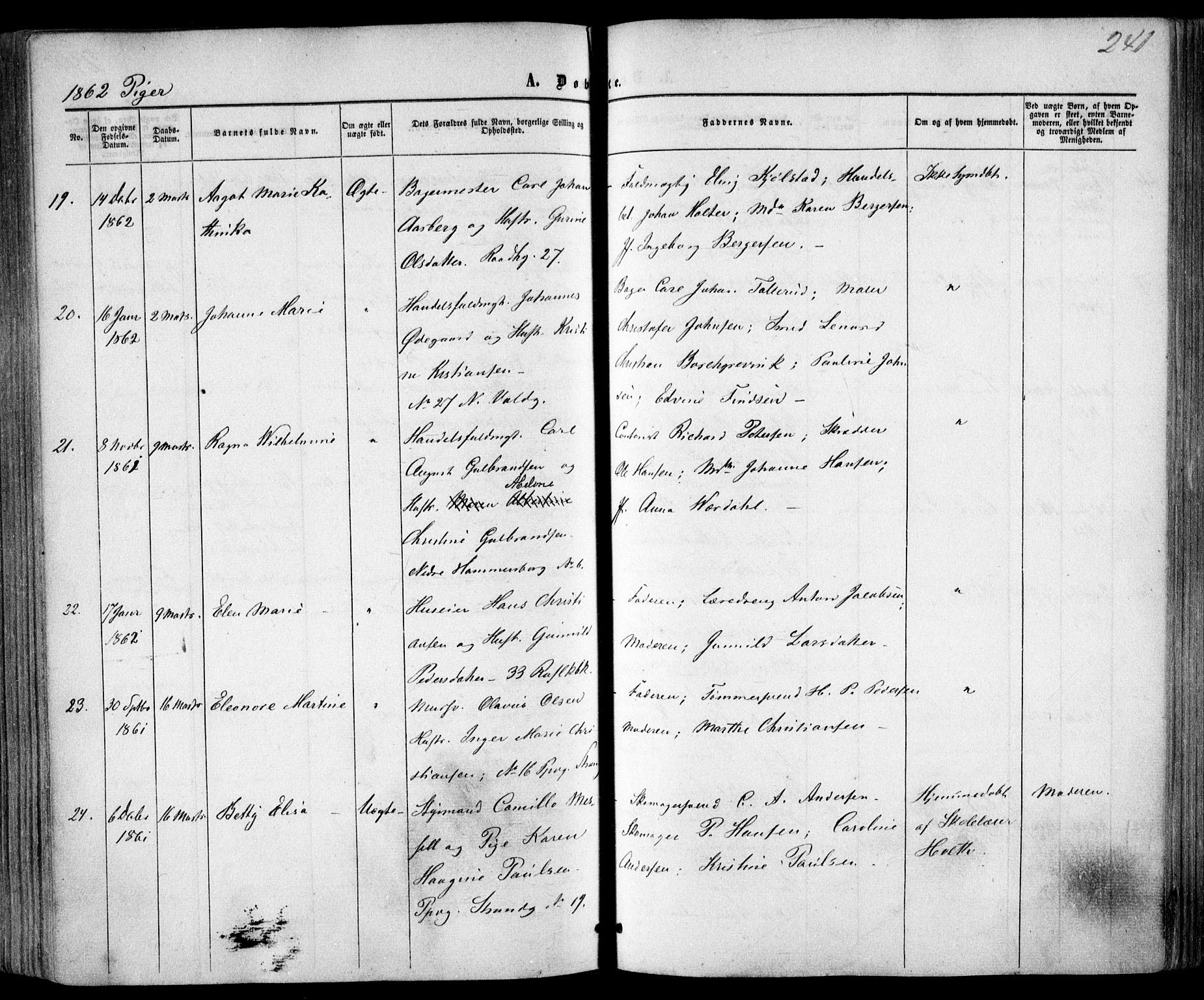 Trefoldighet prestekontor Kirkebøker, AV/SAO-A-10882/F/Fa/L0001: Parish register (official) no. I 1, 1858-1863, p. 241