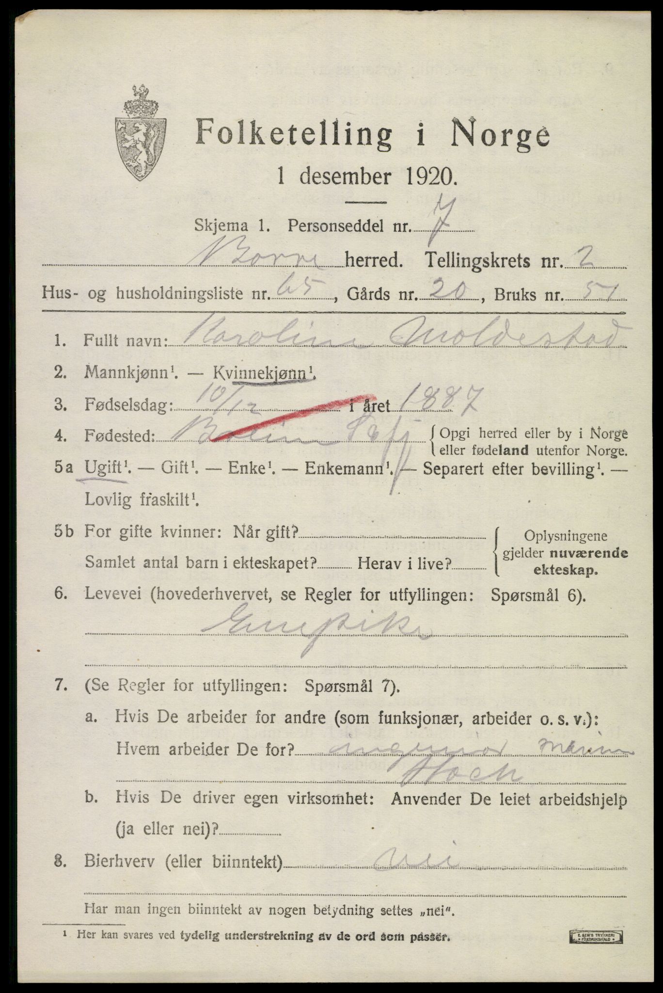 SAKO, 1920 census for Borre, 1920, p. 4926