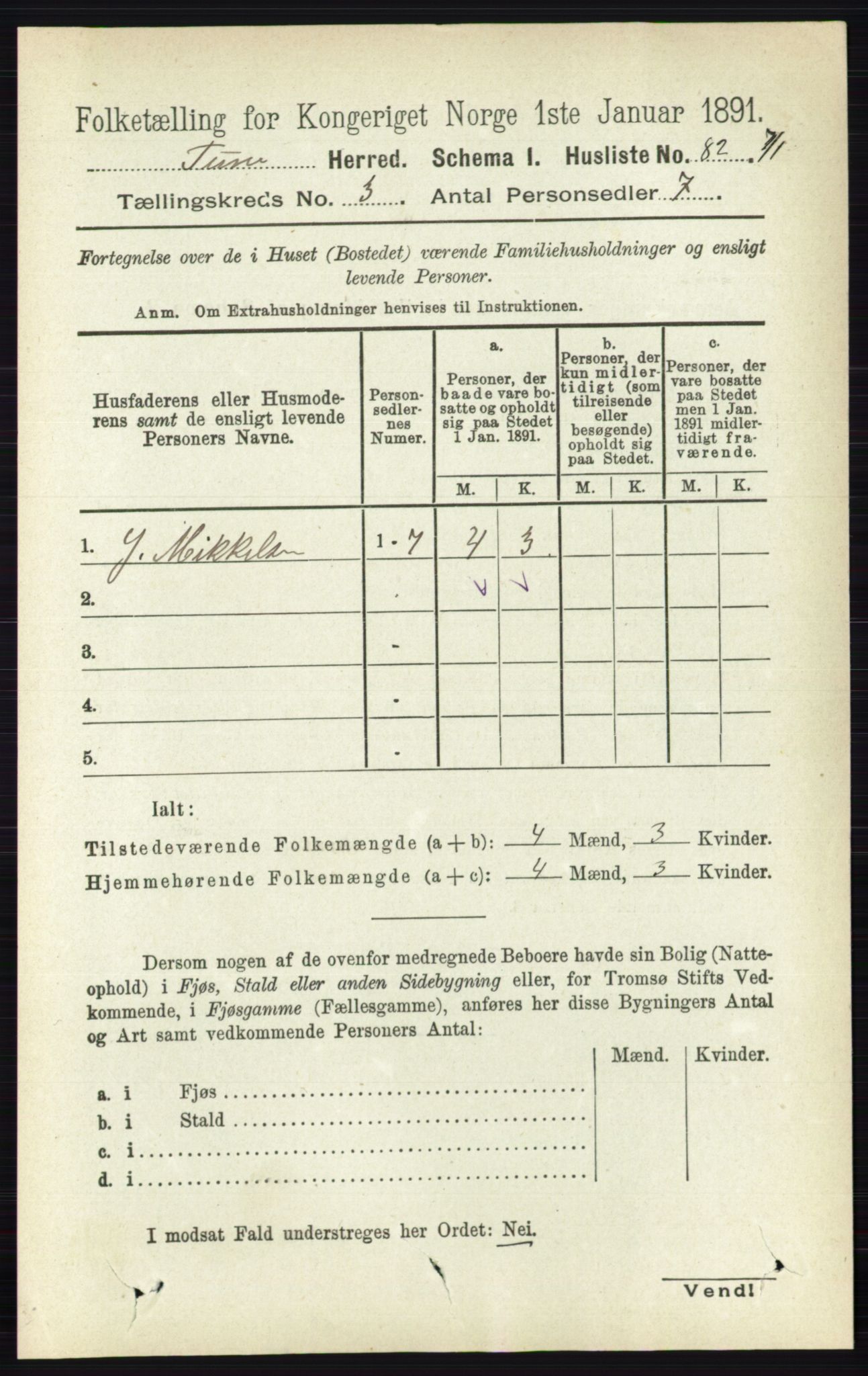 RA, 1891 census for 0130 Tune, 1891, p. 1481