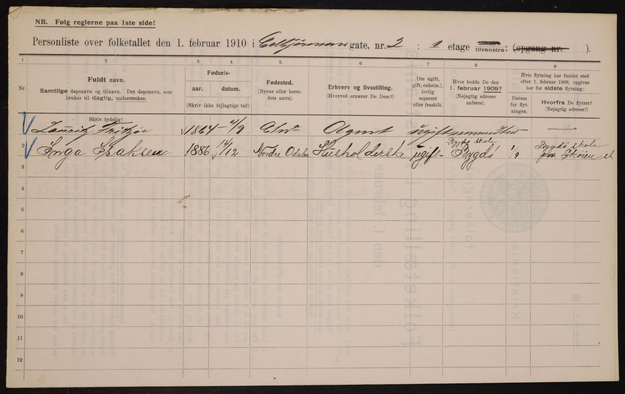 OBA, Municipal Census 1910 for Kristiania, 1910, p. 12360