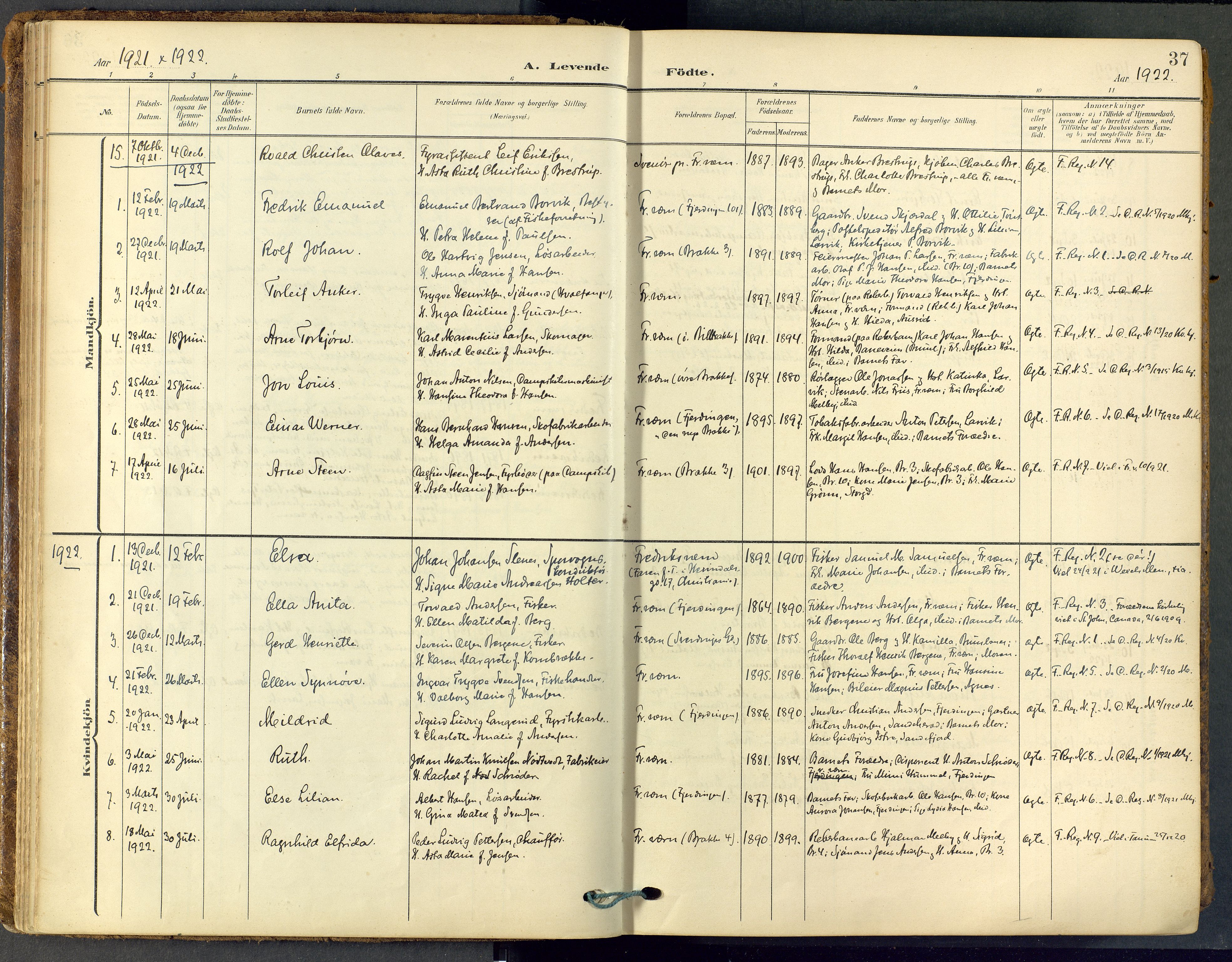 Stavern kirkebøker, SAKO/A-318/F/Fa/L0009: Parish register (official) no. 9, 1906-1955, p. 37