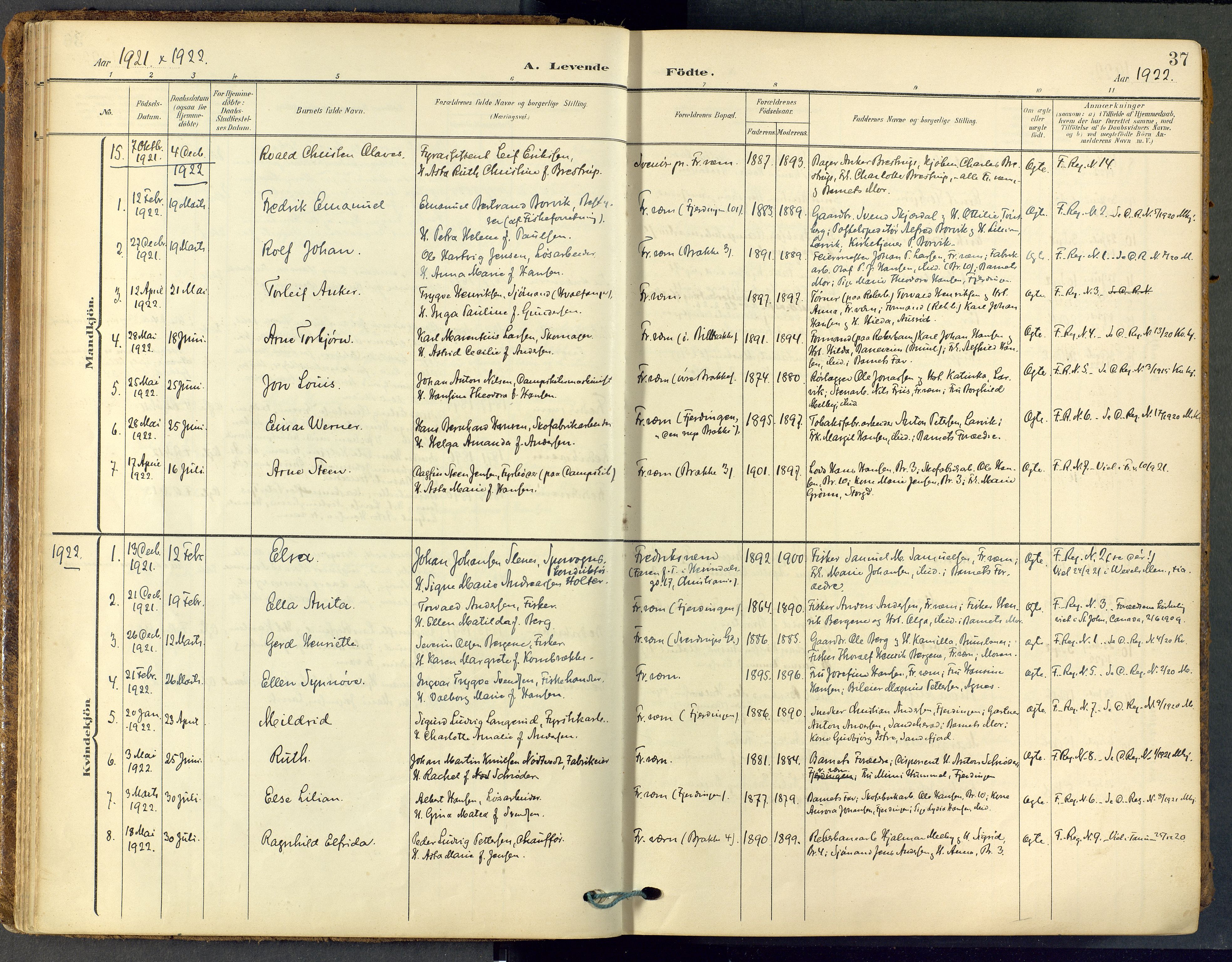 Stavern kirkebøker, AV/SAKO-A-318/F/Fa/L0009: Parish register (official) no. 9, 1906-1955, p. 37