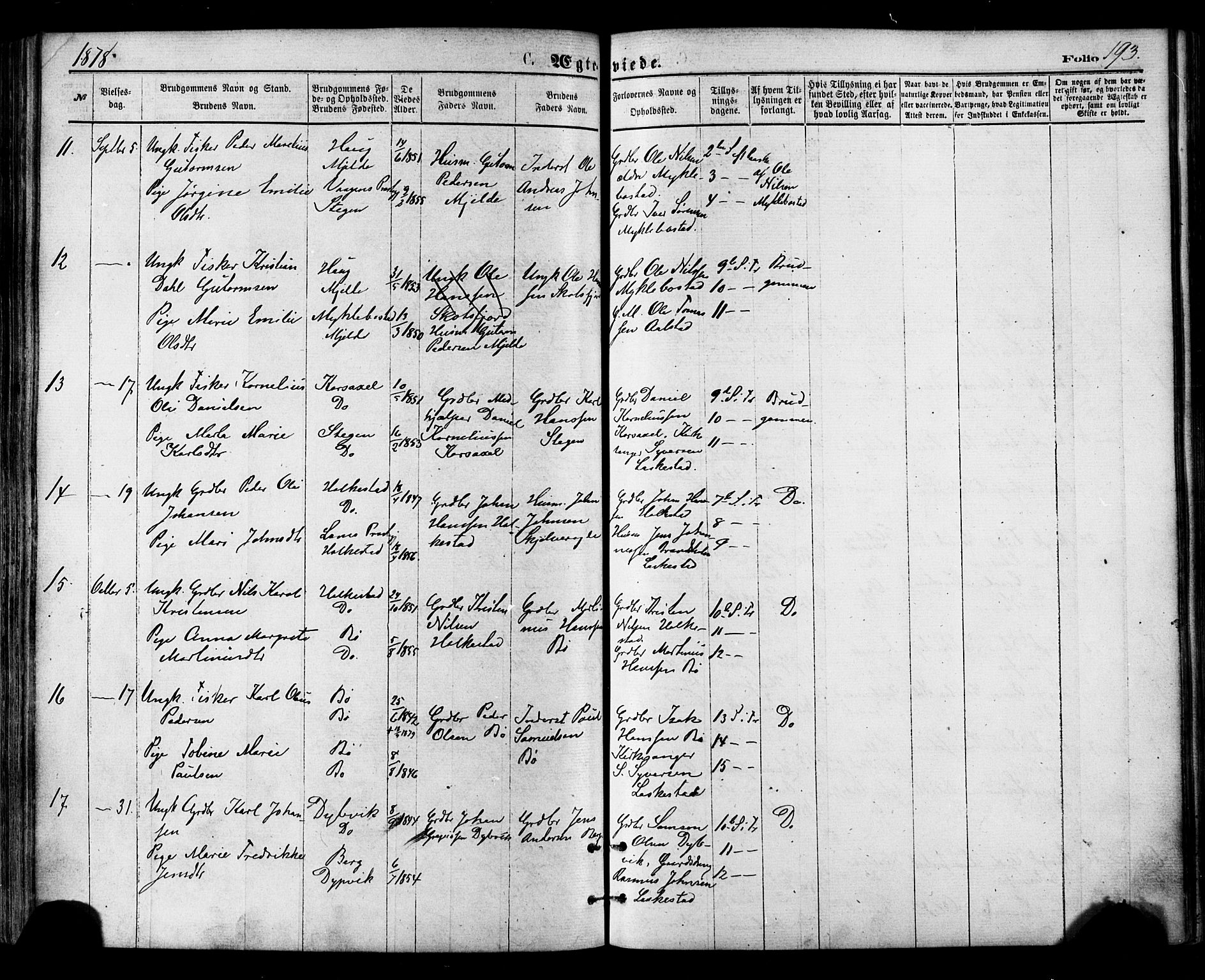 Ministerialprotokoller, klokkerbøker og fødselsregistre - Nordland, SAT/A-1459/855/L0802: Parish register (official) no. 855A10, 1875-1886, p. 193