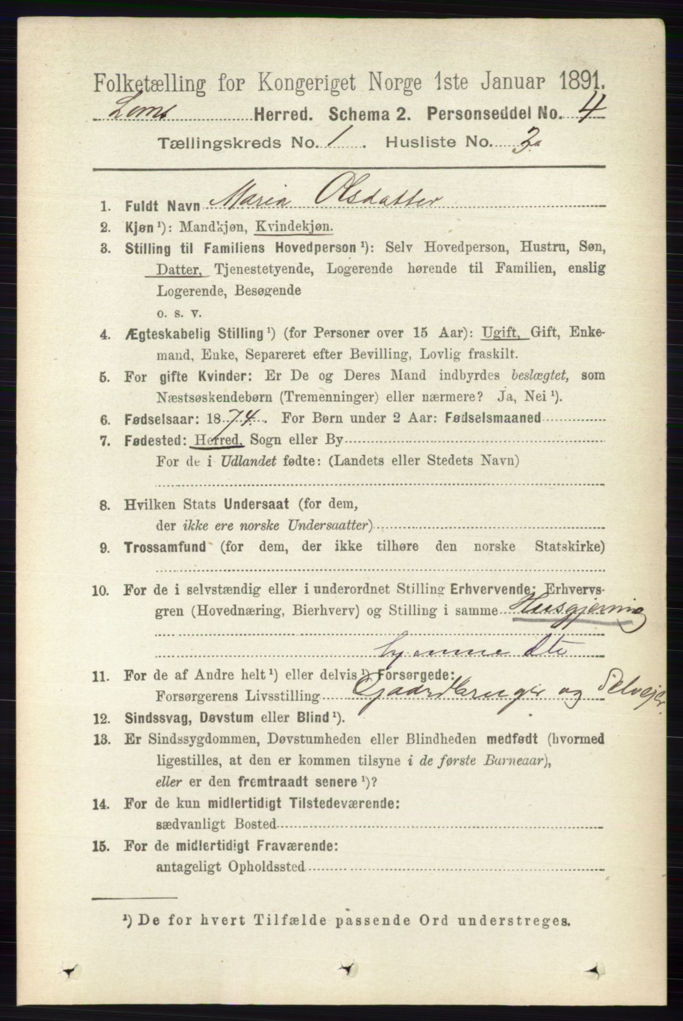 RA, 1891 census for 0514 Lom, 1891, p. 129