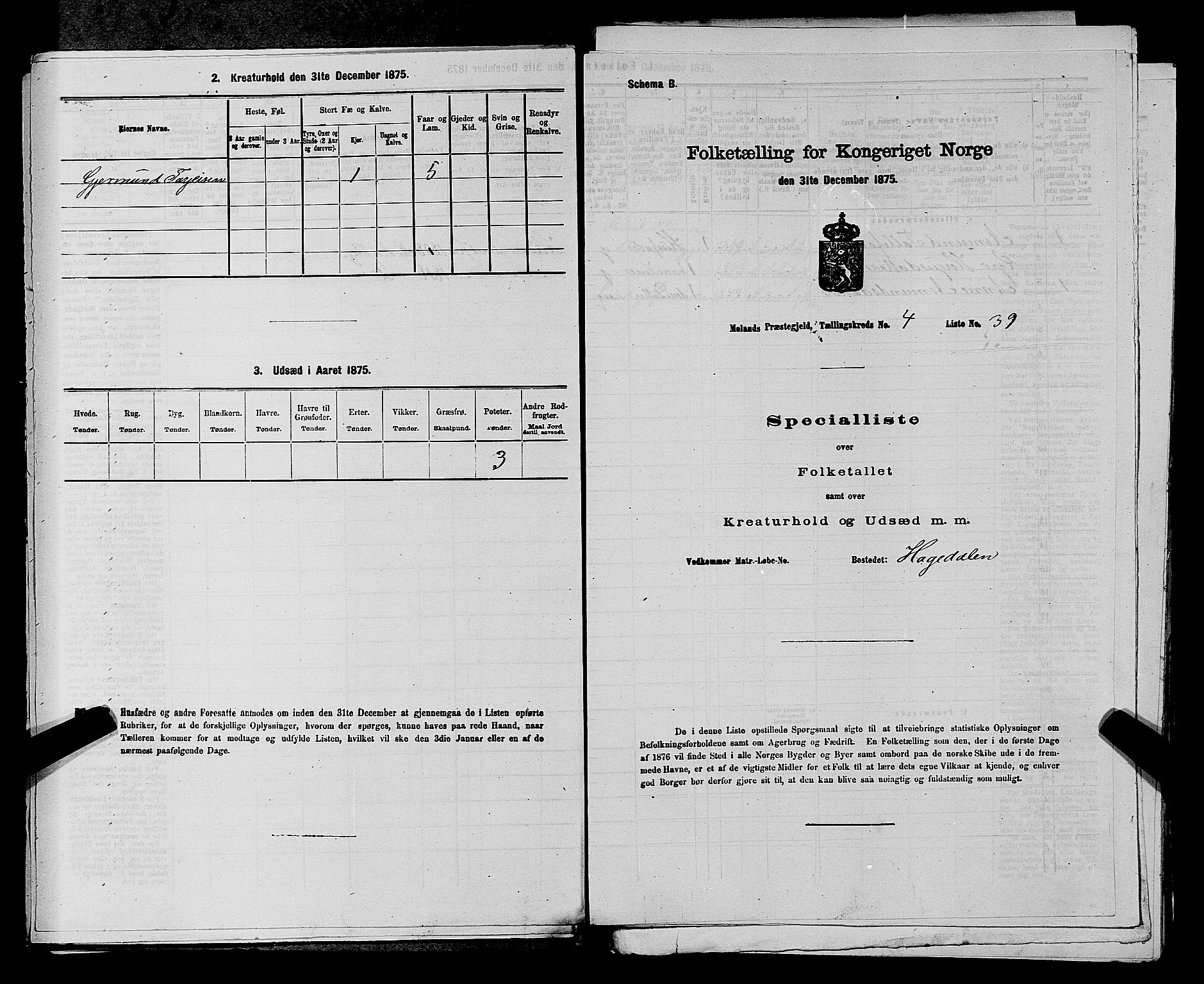 SAKO, 1875 census for 0831P Moland, 1875, p. 433