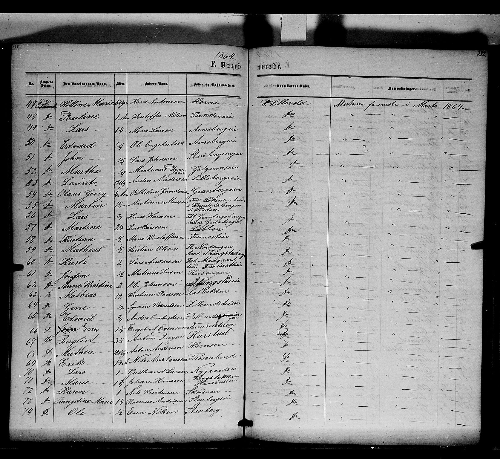 Romedal prestekontor, AV/SAH-PREST-004/K/L0005: Parish register (official) no. 5, 1862-1874, p. 332