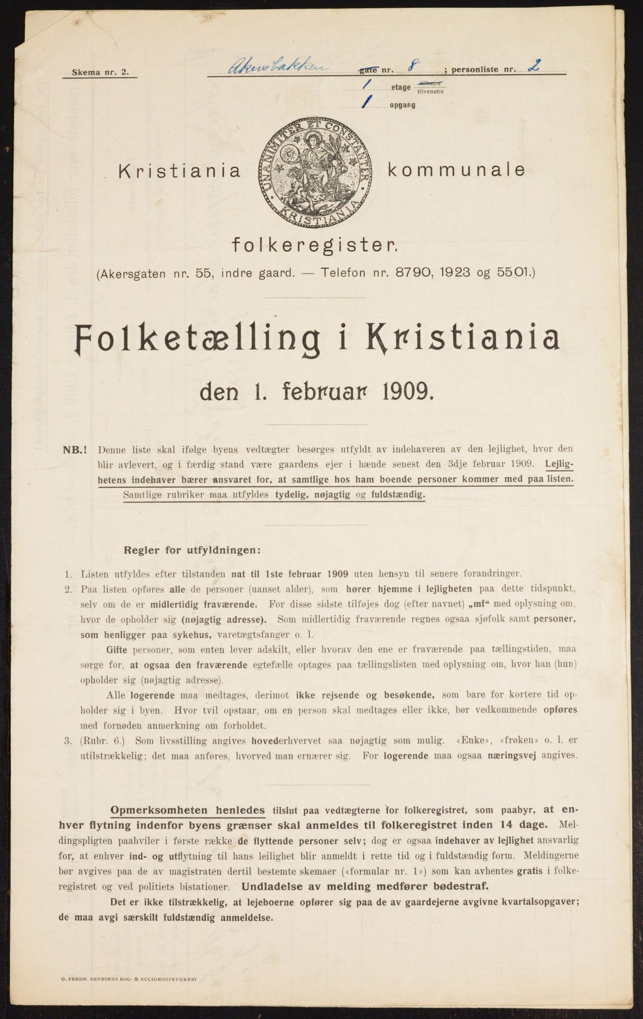 OBA, Municipal Census 1909 for Kristiania, 1909, p. 36