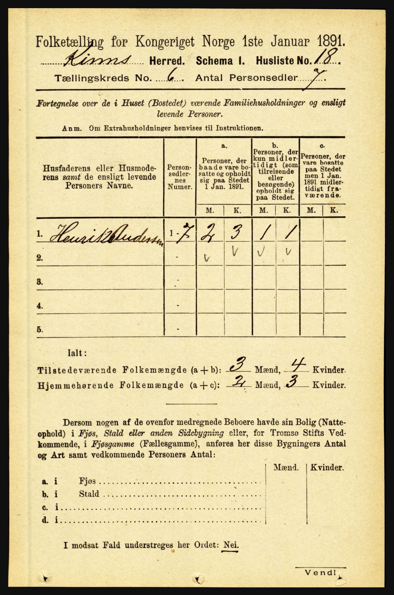 RA, 1891 census for 1437 Kinn, 1891, p. 2230