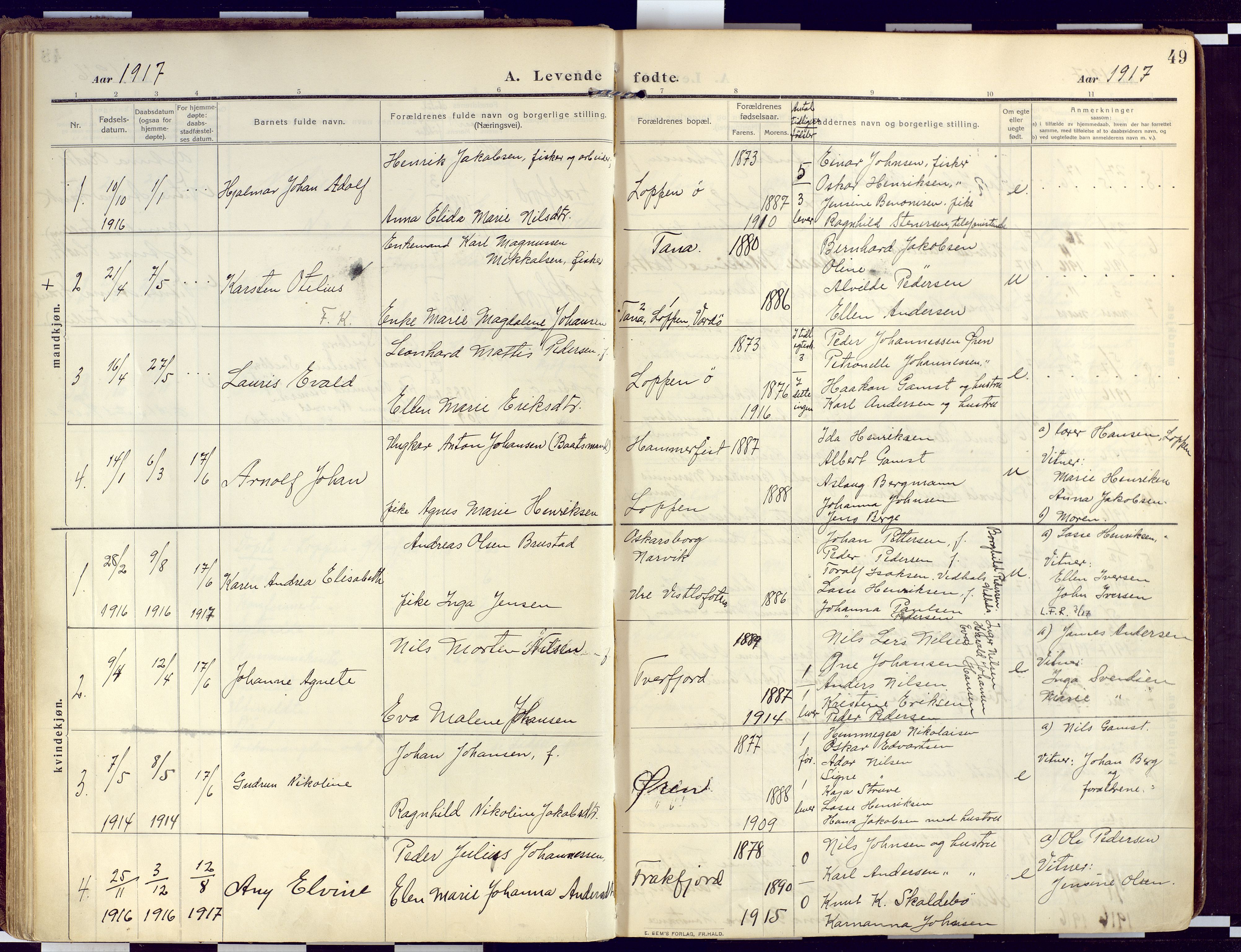 Loppa sokneprestkontor, SATØ/S-1339/H/Ha/L0011kirke: Parish register (official) no. 11, 1909-1919, p. 49