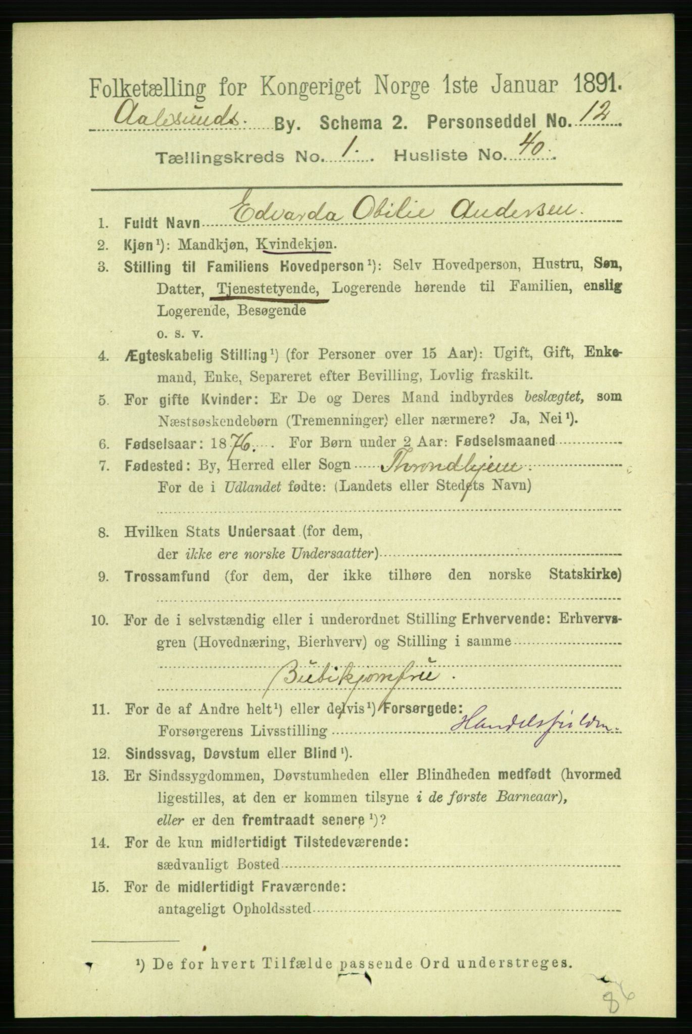 RA, 1891 census for 1501 Ålesund, 1891, p. 1718