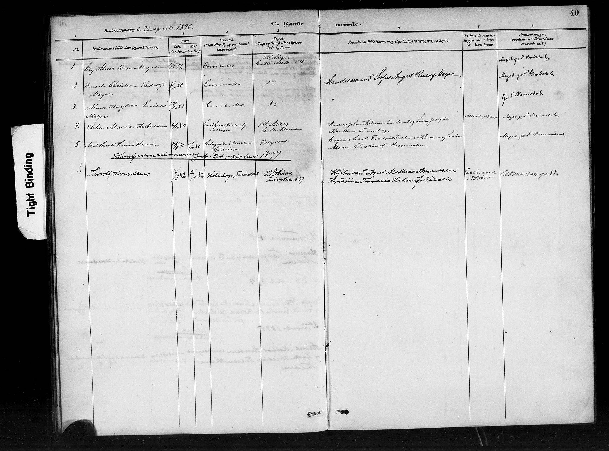 Den norske sjømannsmisjon i utlandet/Syd-Amerika (Buenos Aires m.fl.), SAB/SAB/PA-0118/H/Ha/L0001: Parish register (official) no. A 1, 1888-1898, p. 40