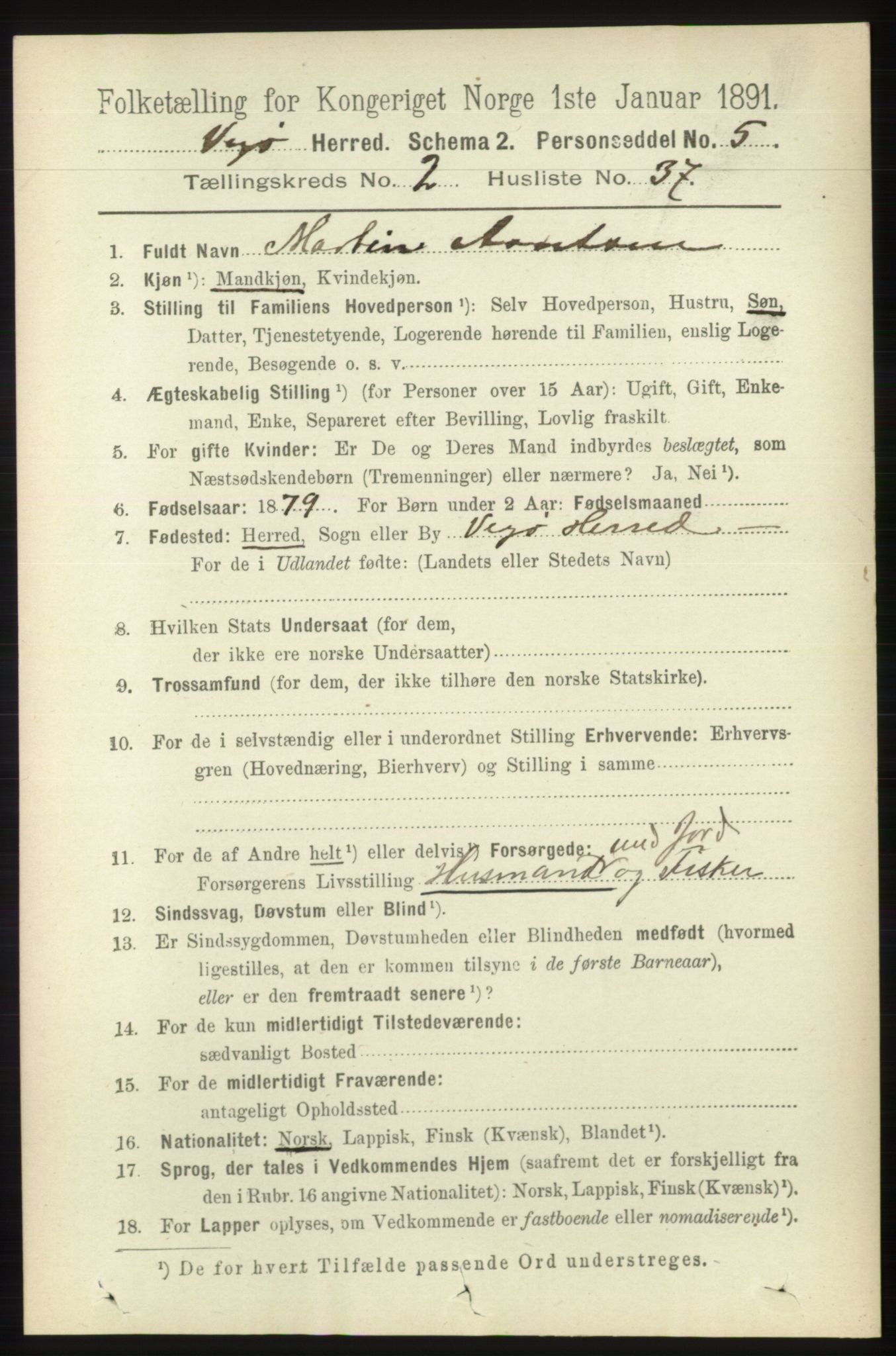 RA, 1891 census for 1815 Vega, 1891, p. 839