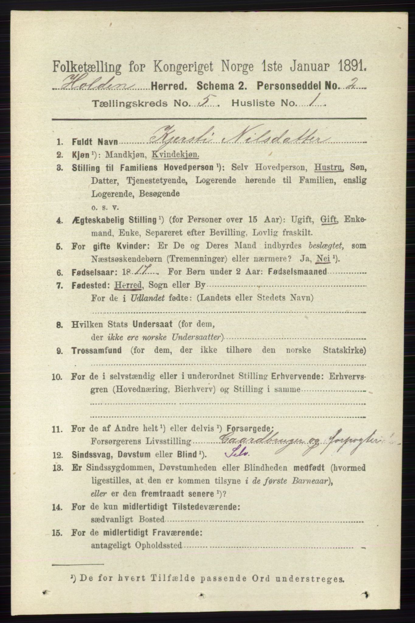 RA, 1891 census for 0819 Holla, 1891, p. 2744