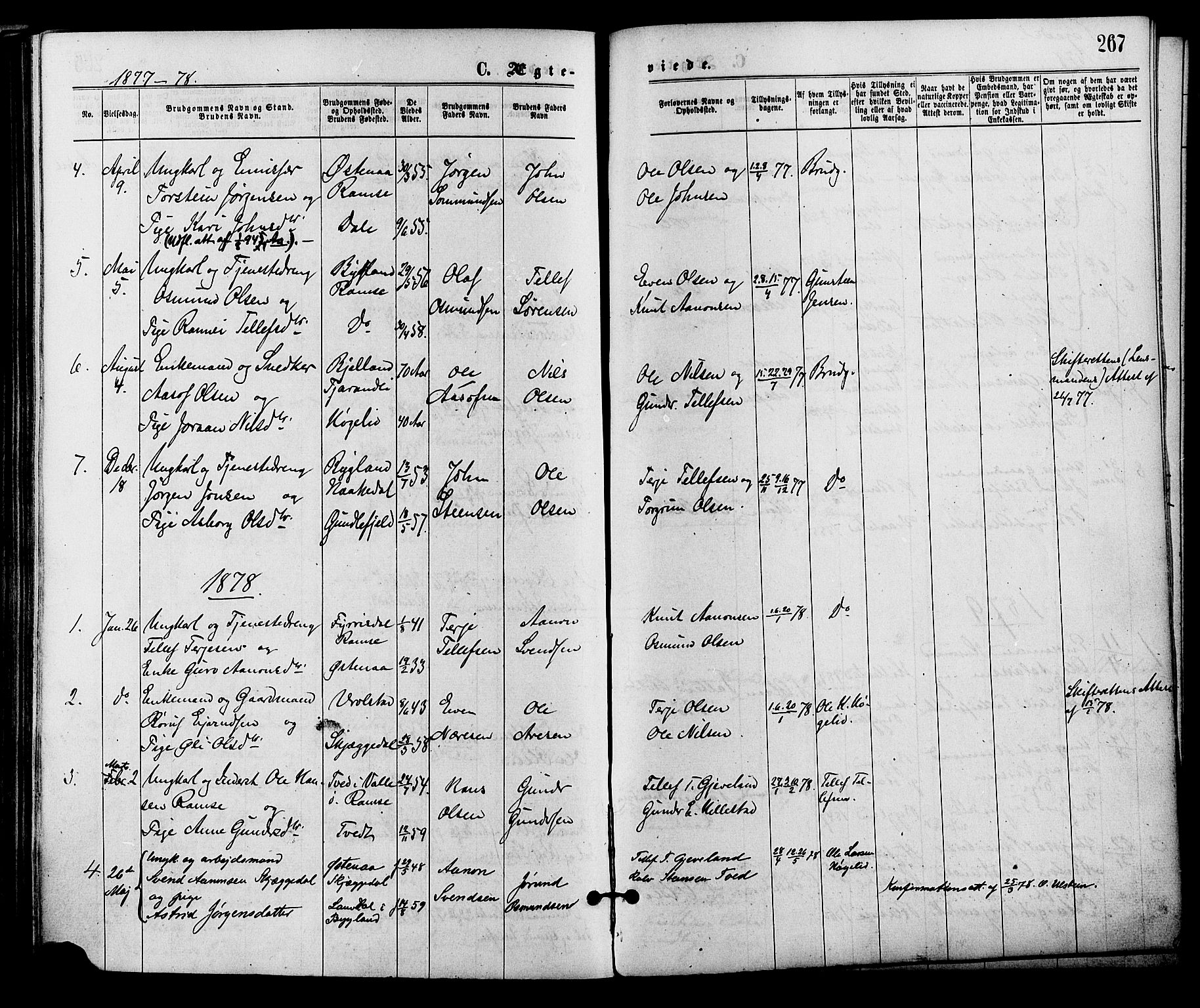 Åmli sokneprestkontor, SAK/1111-0050/F/Fa/Fac/L0009: Parish register (official) no. A 9 /3, 1869-1884, p. 267