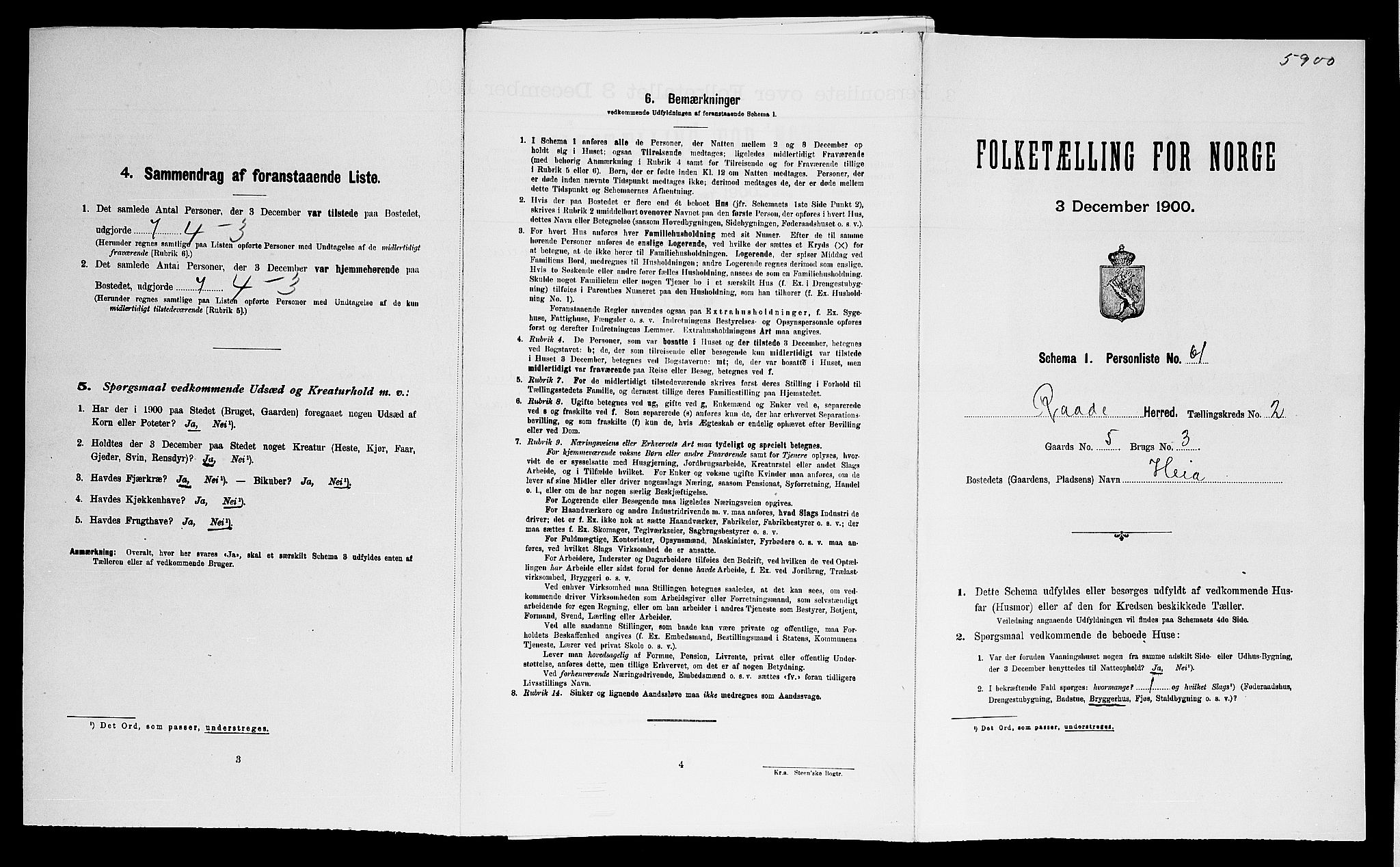 SAO, 1900 census for Råde, 1900
