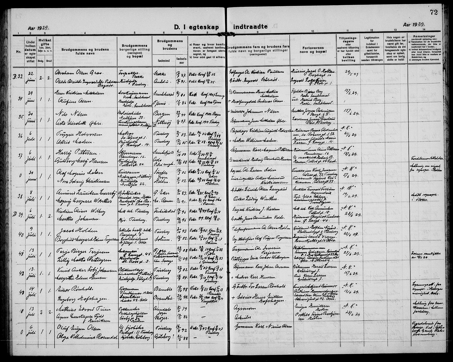 Tønsberg kirkebøker, AV/SAKO-A-330/G/Ga/L0016: Parish register (copy) no. 16, 1920-1933, p. 72