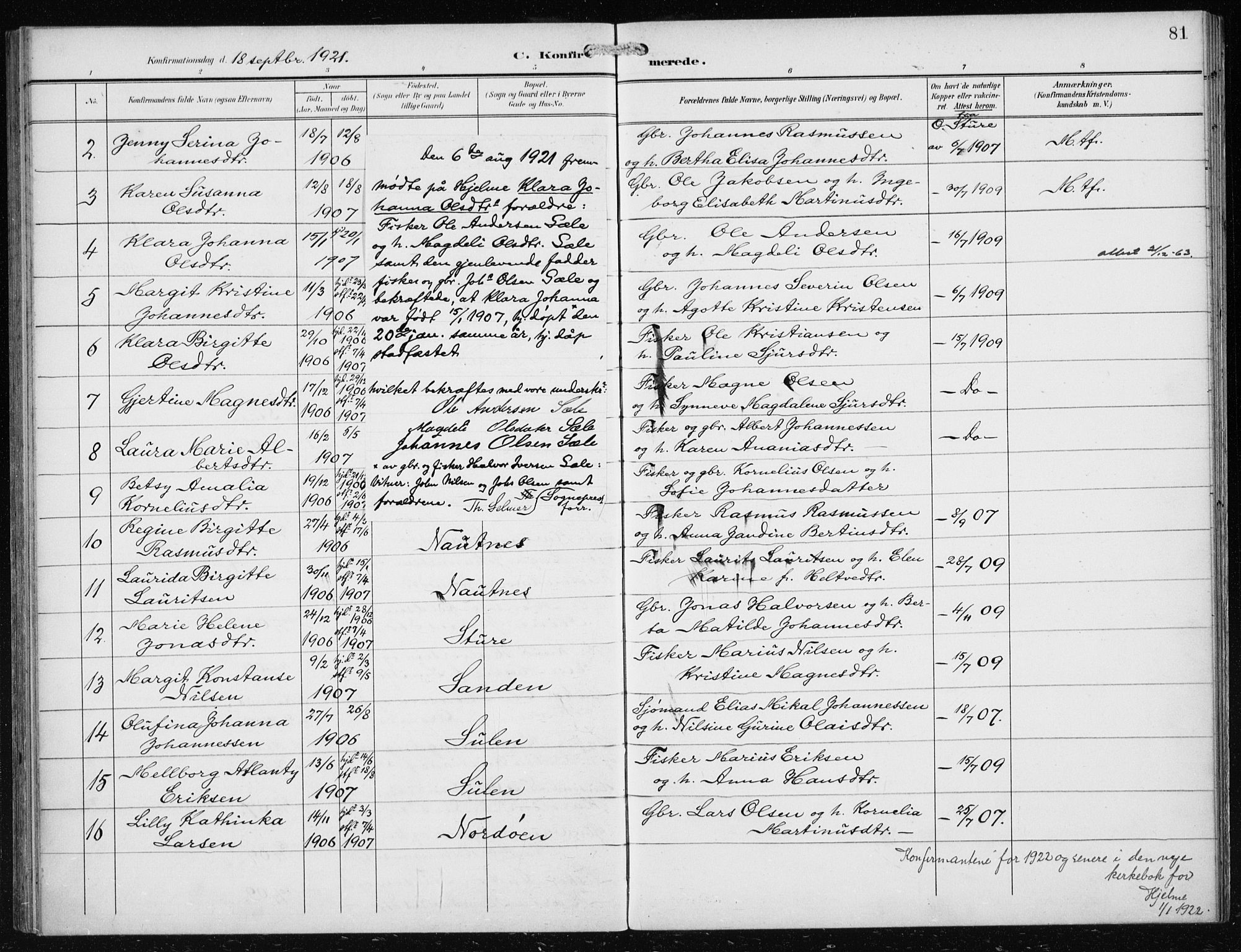 Herdla Sokneprestembete, AV/SAB-A-75701/H/Haa: Parish register (official) no. B 1, 1902-1921, p. 81