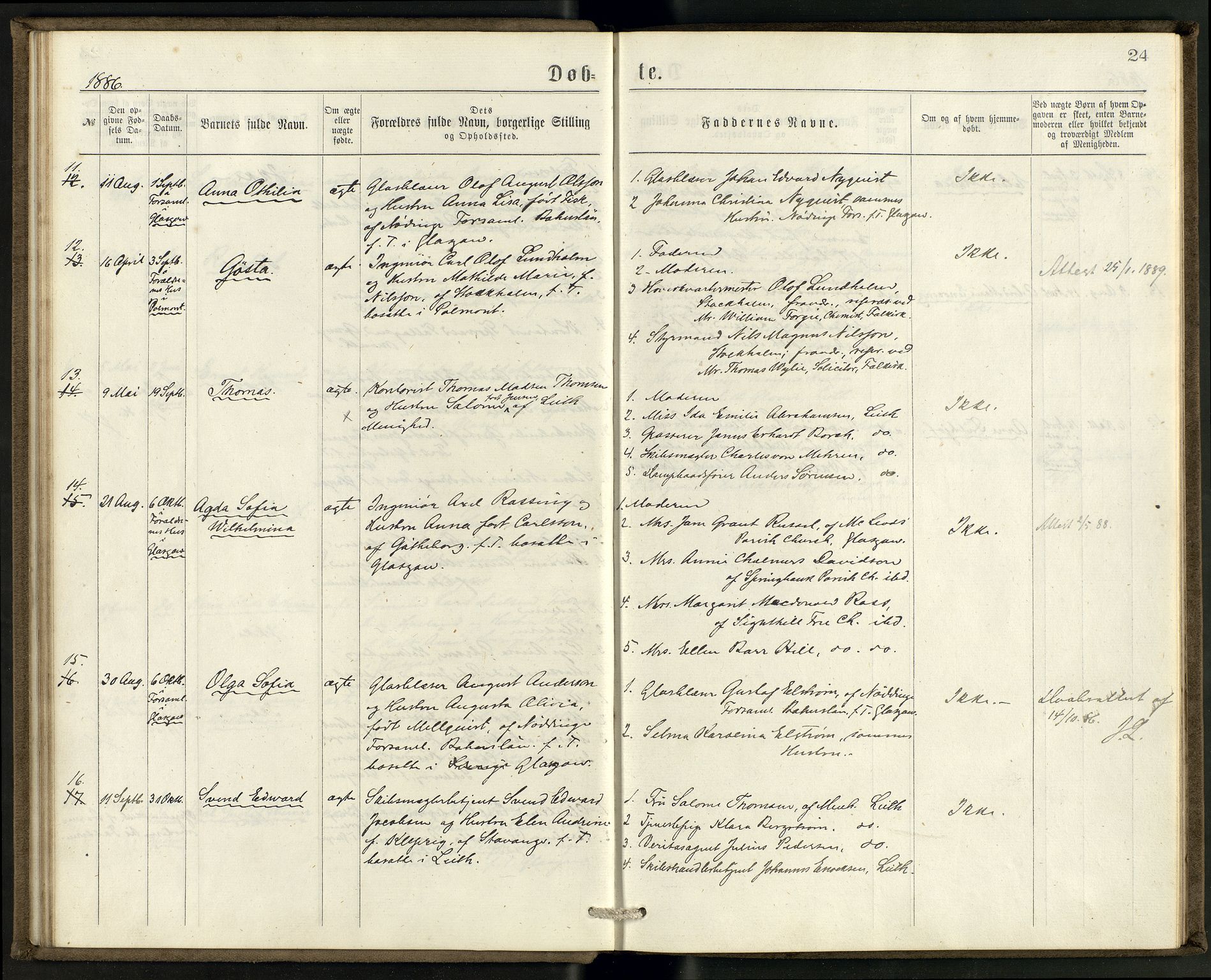 Den norske sjømannsmisjon i utlandet/Skotske havner (Leith, Glasgow), AV/SAB-SAB/PA-0100/H/Ha/Haa/L0002: Parish register (official) no. A 2, 1877-1887, p. 23b-24a