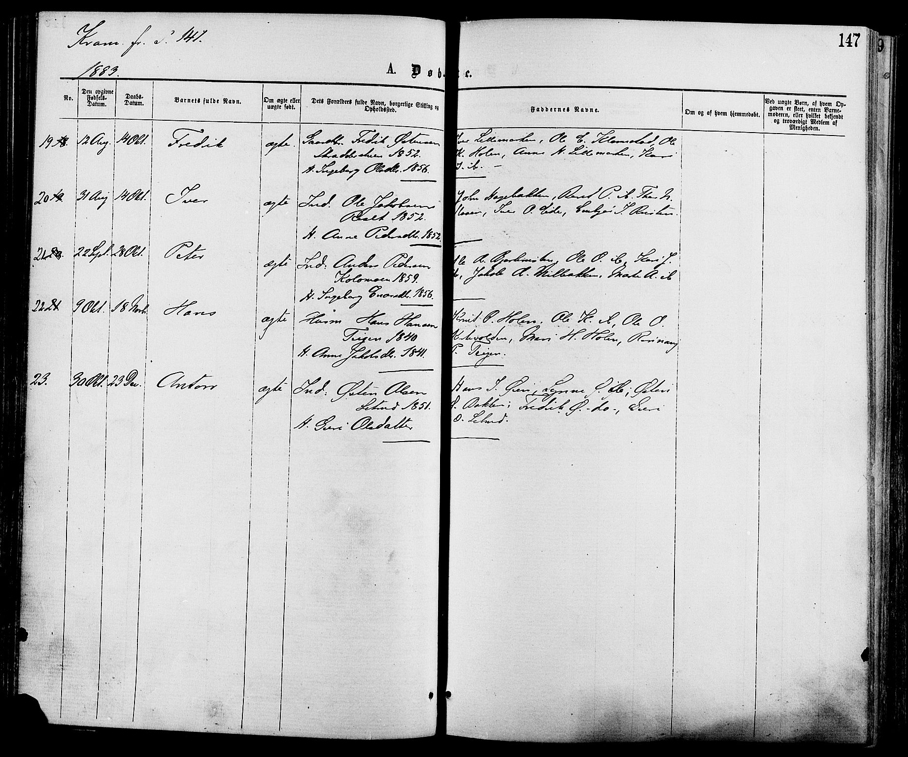 Nord-Fron prestekontor, SAH/PREST-080/H/Ha/Haa/L0002: Parish register (official) no. 2, 1865-1883, p. 147