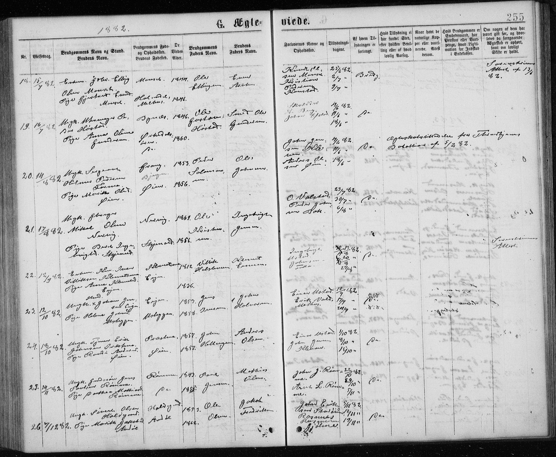 Ministerialprotokoller, klokkerbøker og fødselsregistre - Sør-Trøndelag, AV/SAT-A-1456/668/L0817: Parish register (copy) no. 668C06, 1873-1884, p. 255