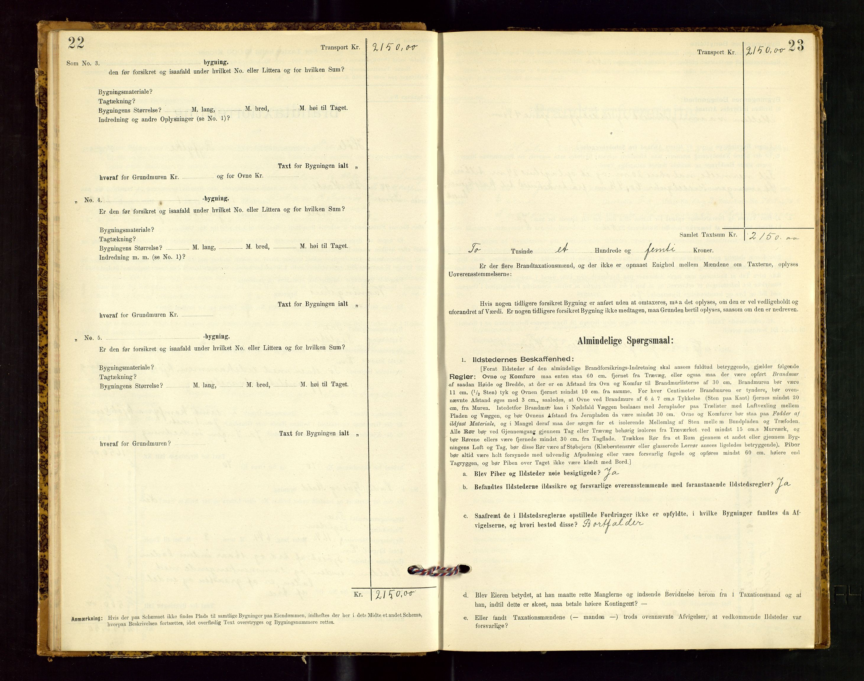 Høle og Forsand lensmannskontor, SAST/A-100127/Gob/L0001: "Brandtaxtprotokol" - skjematakst, 1897-1940, p. 22-23