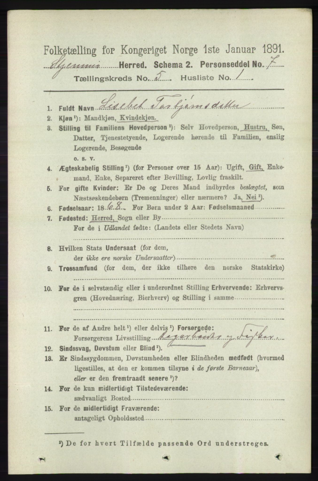 RA, 1891 census for 1140 Sjernarøy, 1891, p. 814