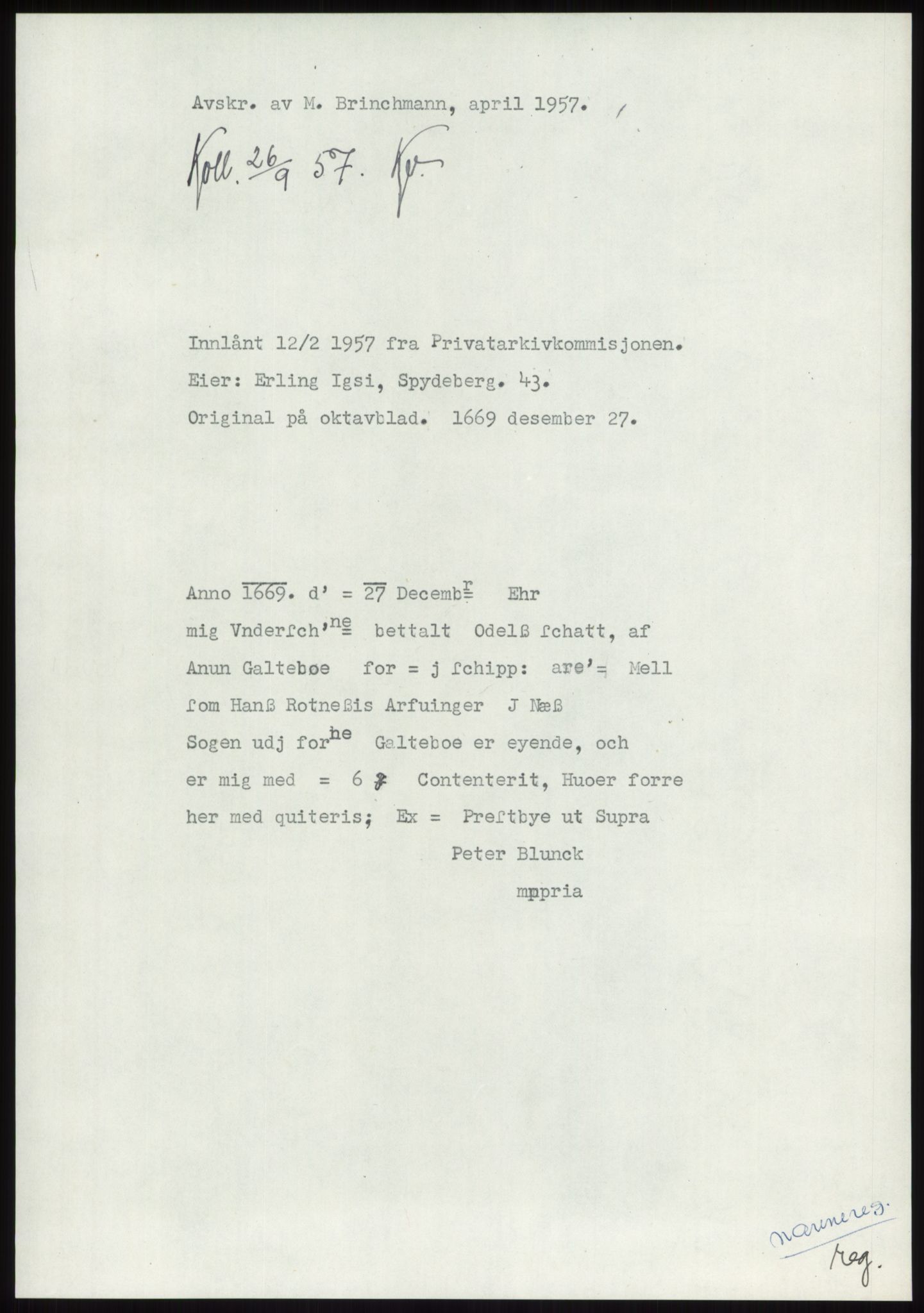 Samlinger til kildeutgivelse, Diplomavskriftsamlingen, AV/RA-EA-4053/H/Ha, p. 432