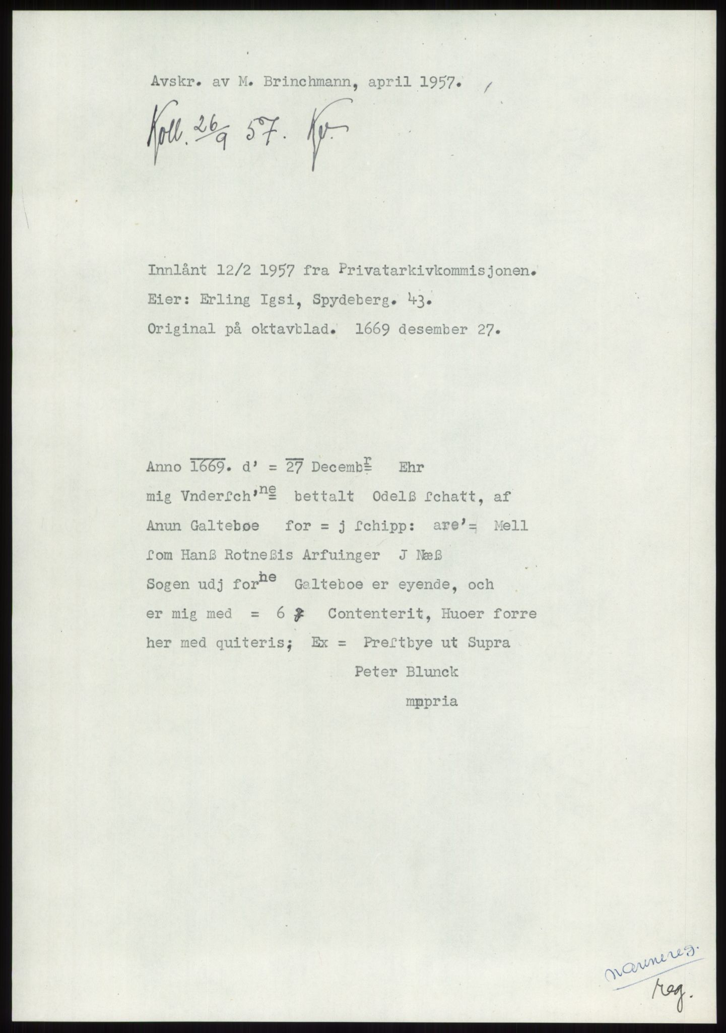 Samlinger til kildeutgivelse, Diplomavskriftsamlingen, RA/EA-4053/H/Ha, p. 432